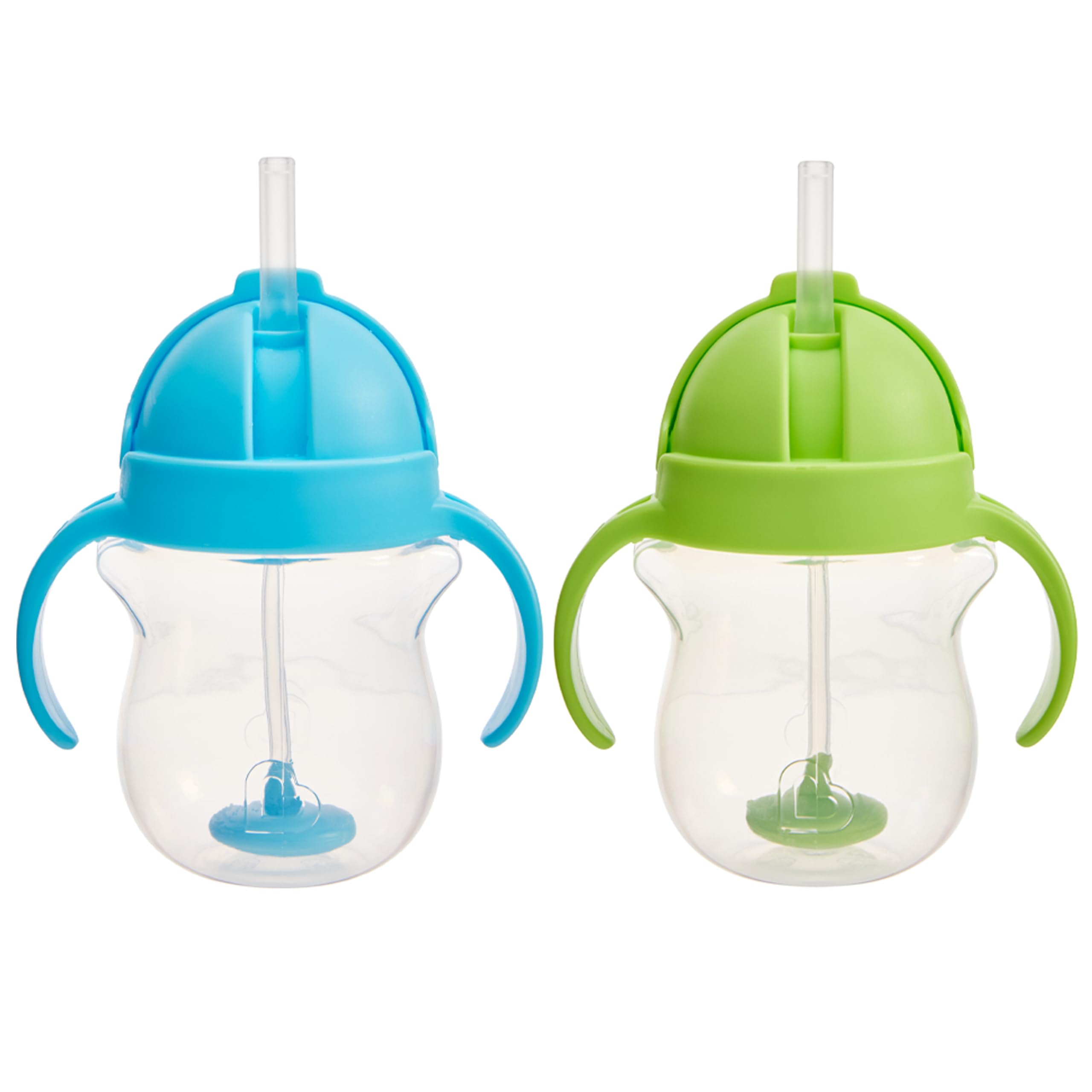 Munchkin weighted straw cup with blue and green colors and easy-grip handles for babies