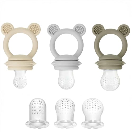 Three PandaEar fruit feeders showing different pouch sizes for growing babies