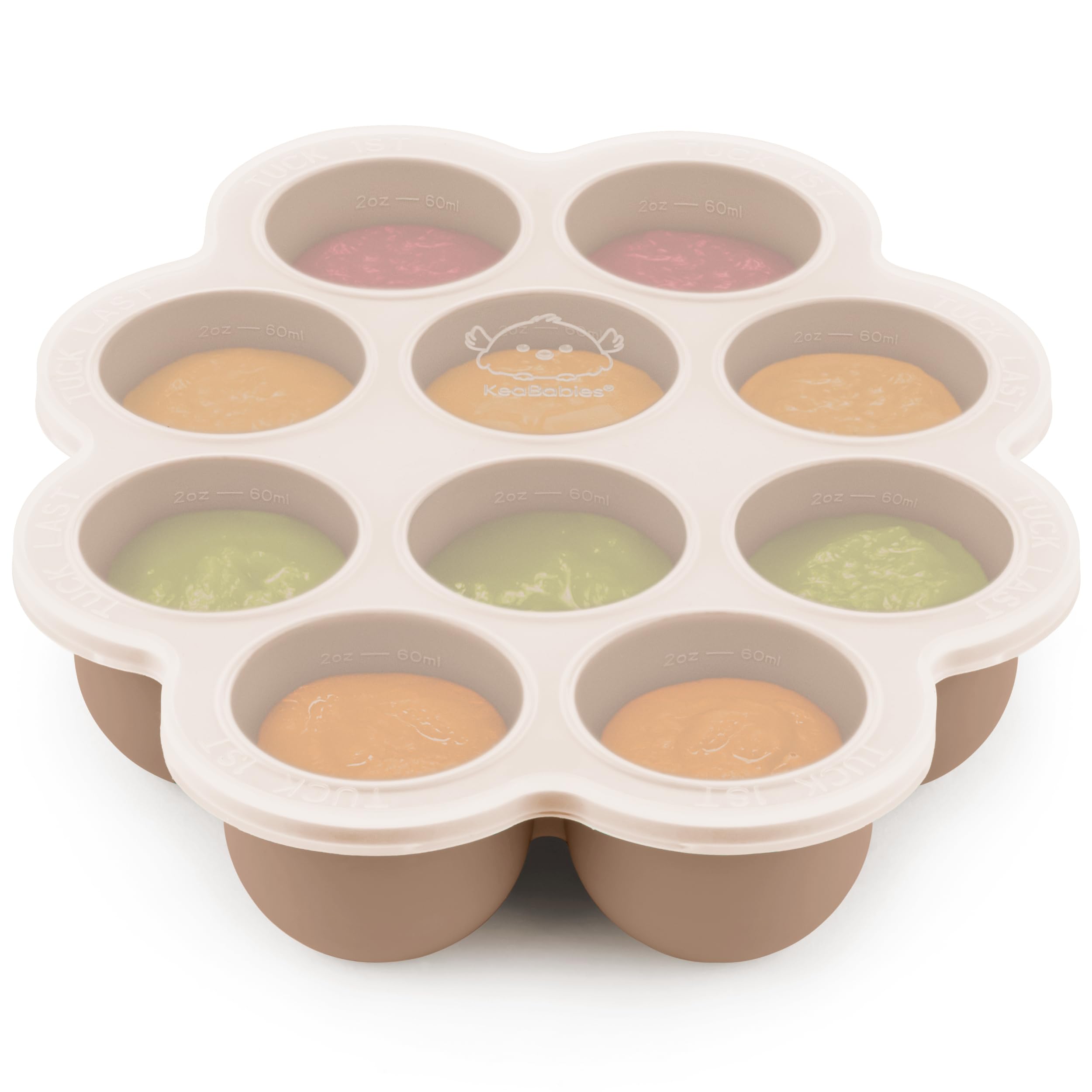KeaBabies silicone baby food freezer tray with lid showing 10 compartments