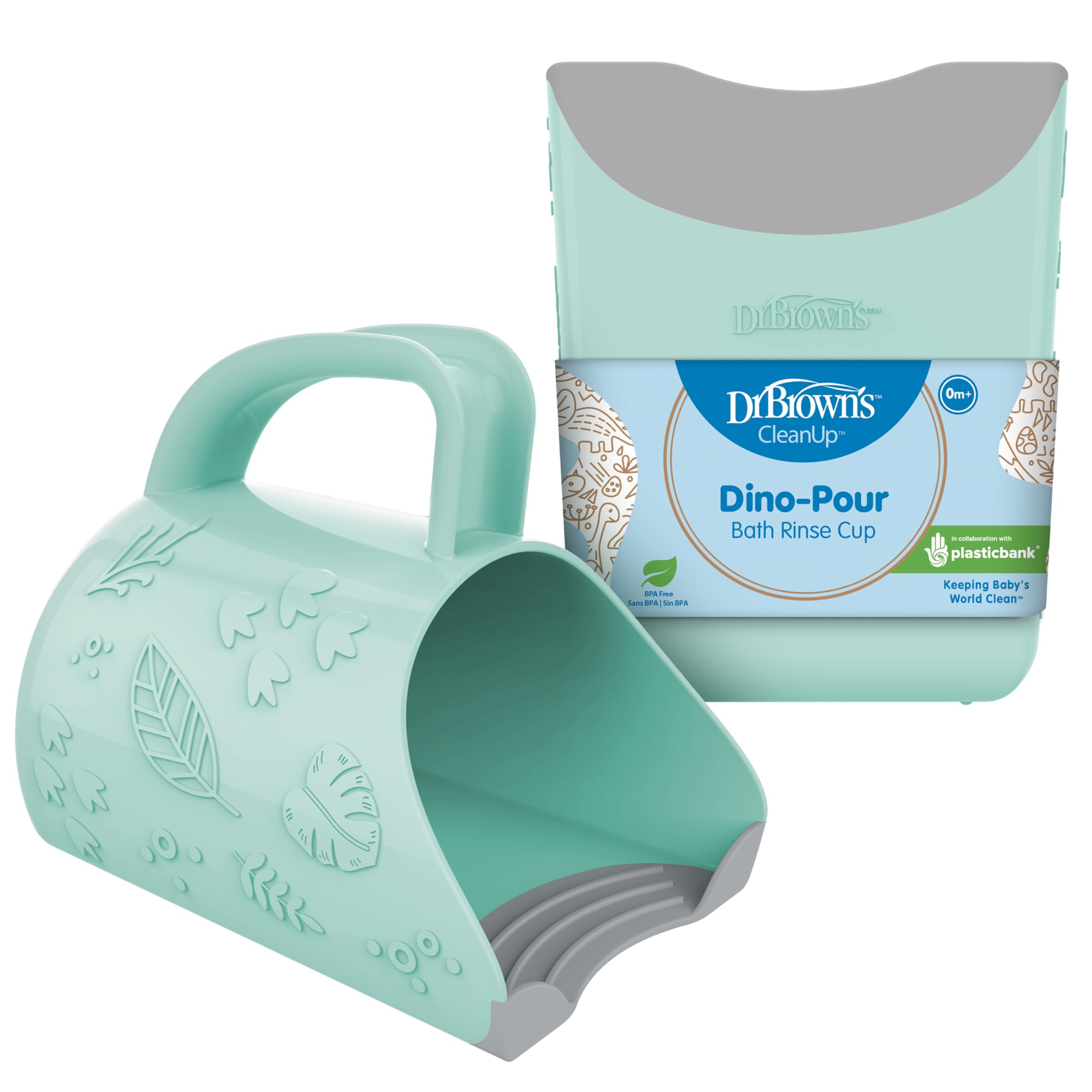 Dr. Brown's CleanUp Dino-Pour Baby Bath Rinse Cup with flexible edge for tear-free rinsing