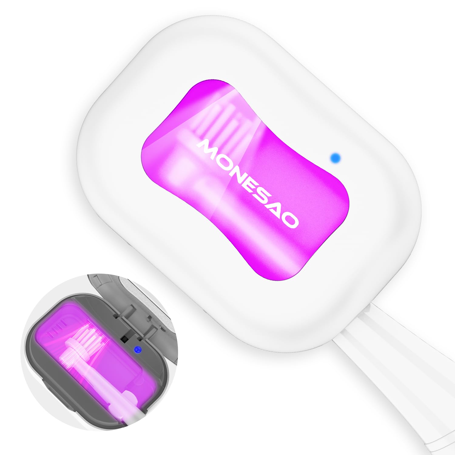 MONESAO portable UV toothbrush sanitizer case in white with rechargeable design