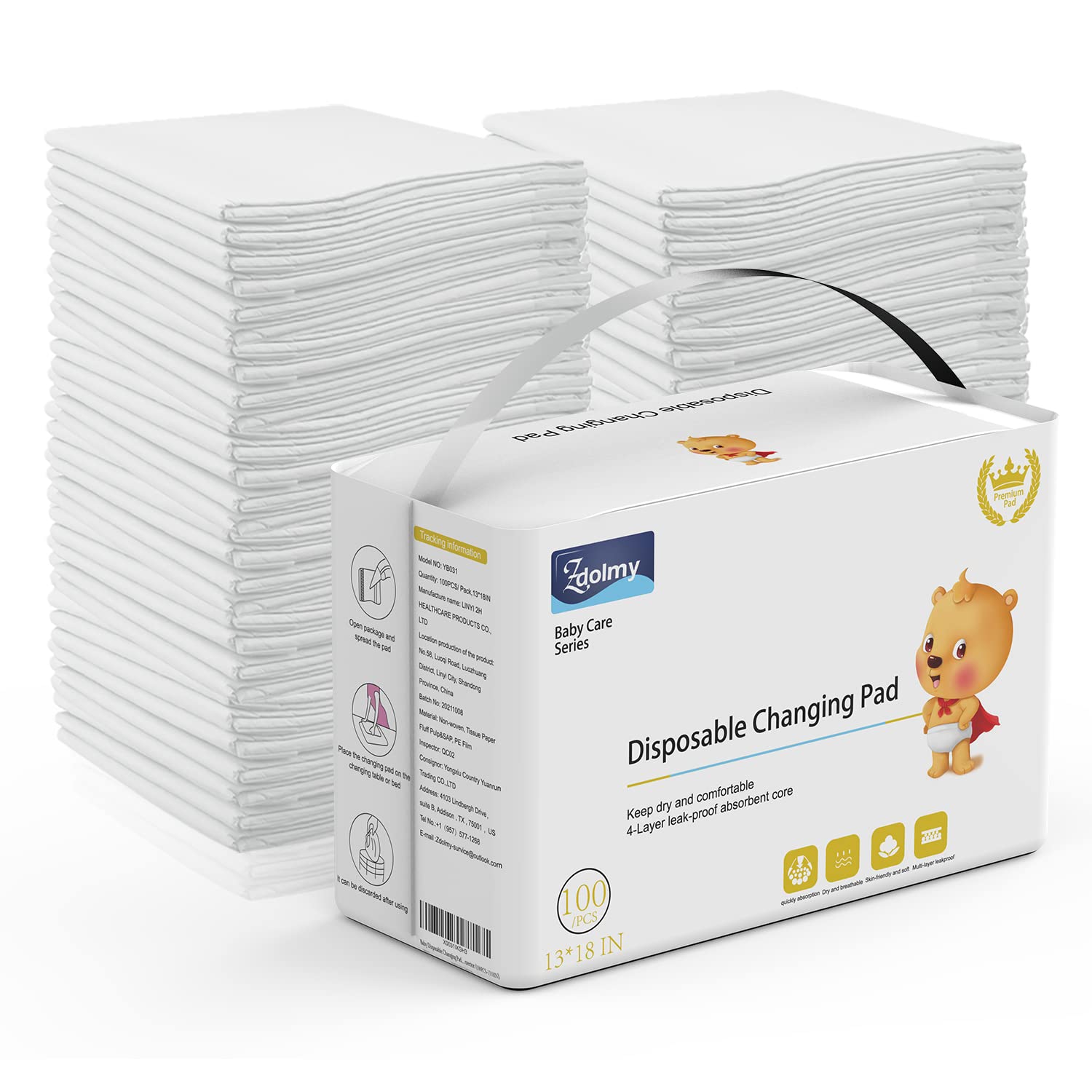 Zdolmy Disposable Changing Pad Liners 100 pack with ultra absorbent waterproof layers