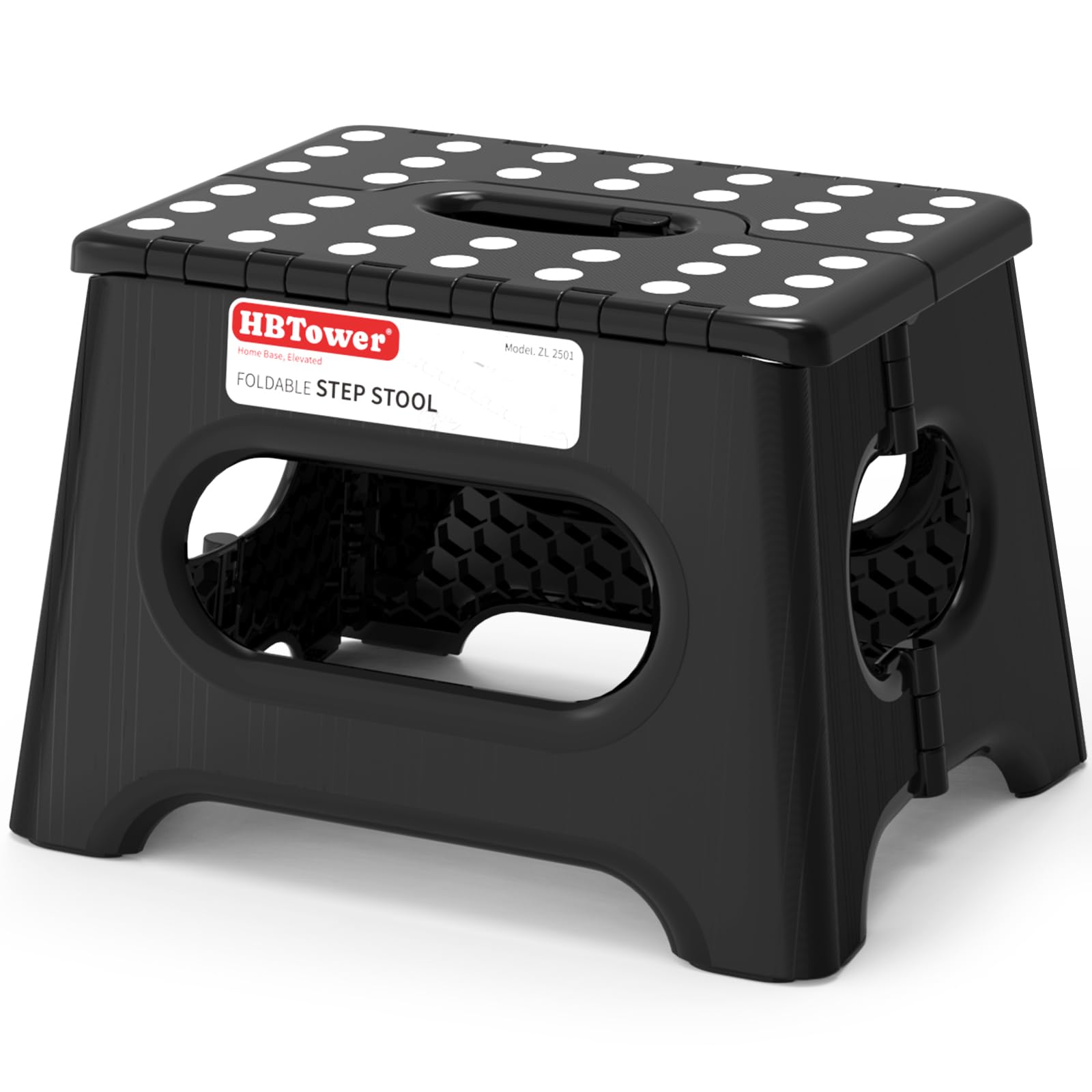 Black HBTower folding step stool with textured non-slip surface