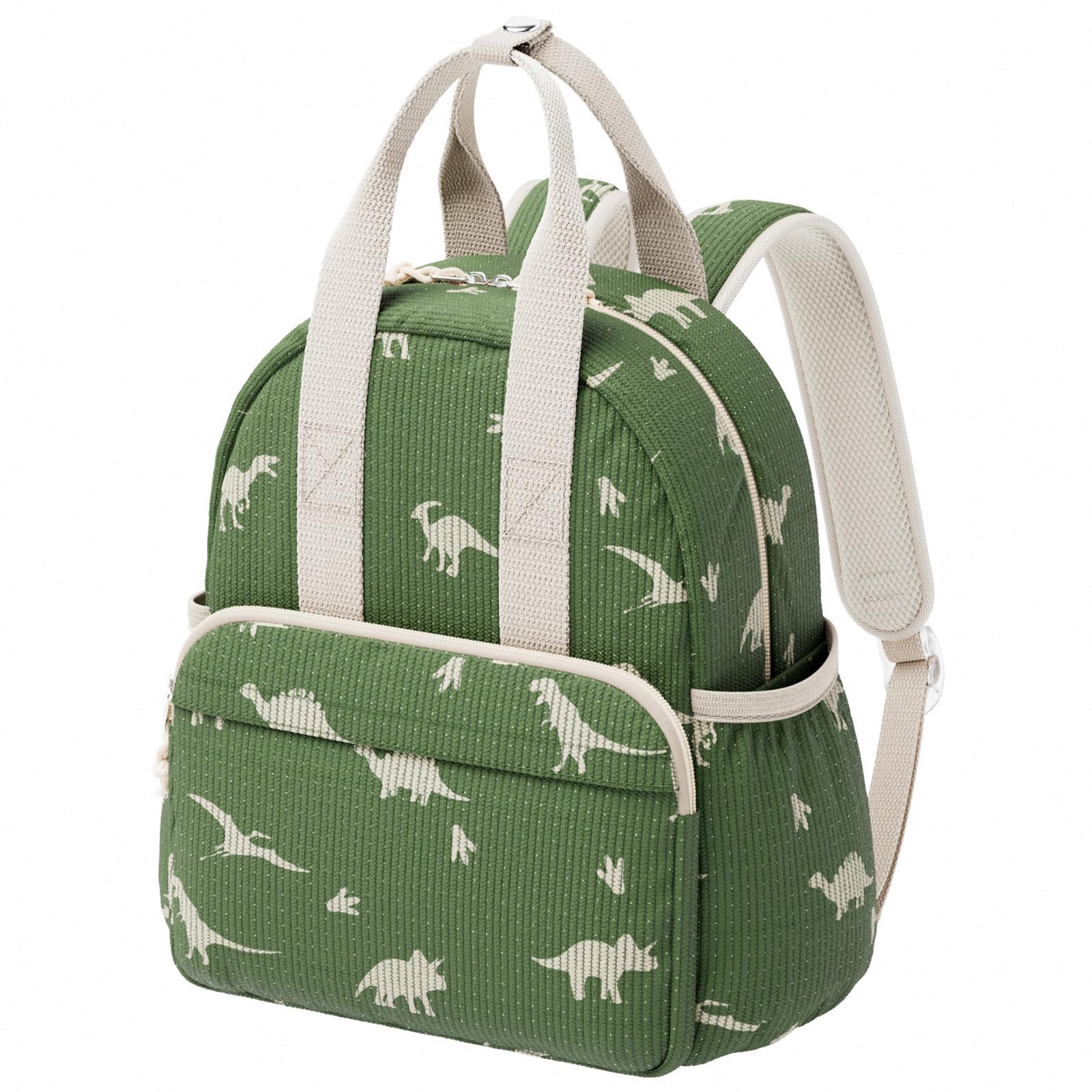Corduroy toddler backpack with dinosaur design sized for ages 2-4