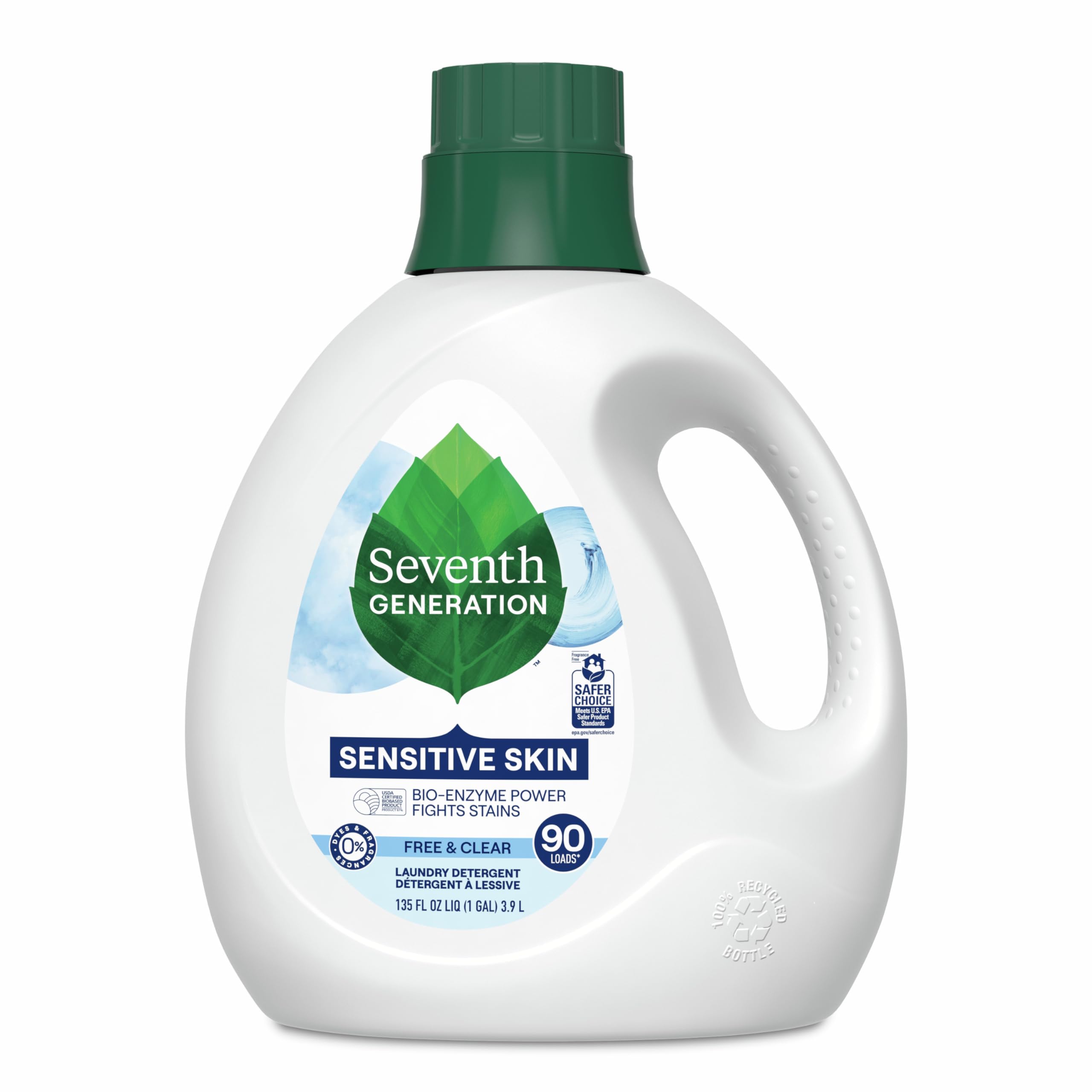 Seventh Generation Free and Clear liquid laundry detergent bottle for sensitive skin and stain removal