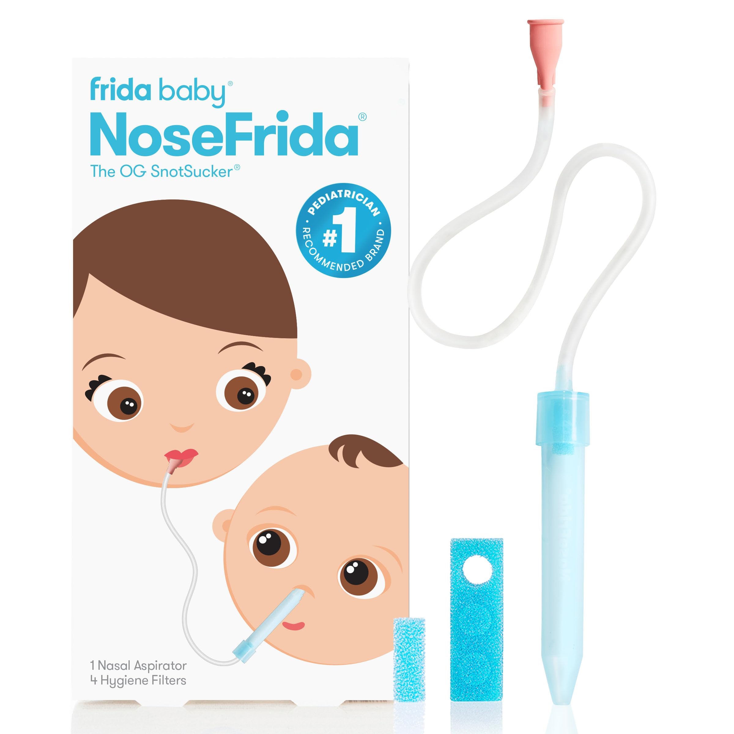 Frida Baby NoseFrida nasal aspirator with blue tube and hygiene filters for baby congestion relief