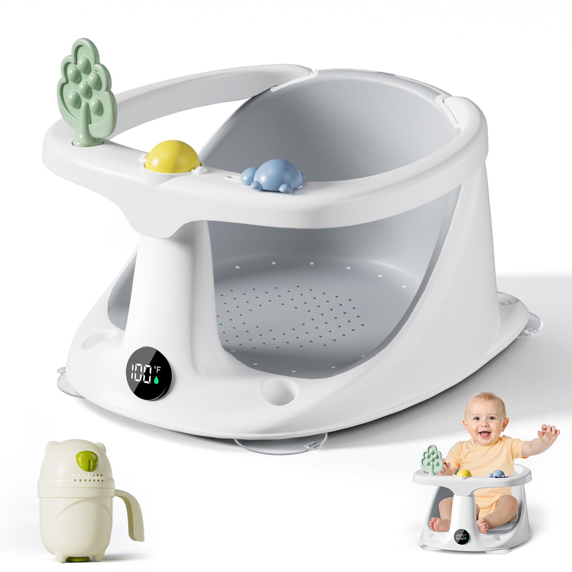 DZMDIP baby bath seat with temperature display and rinse cup for babies 6 months and up