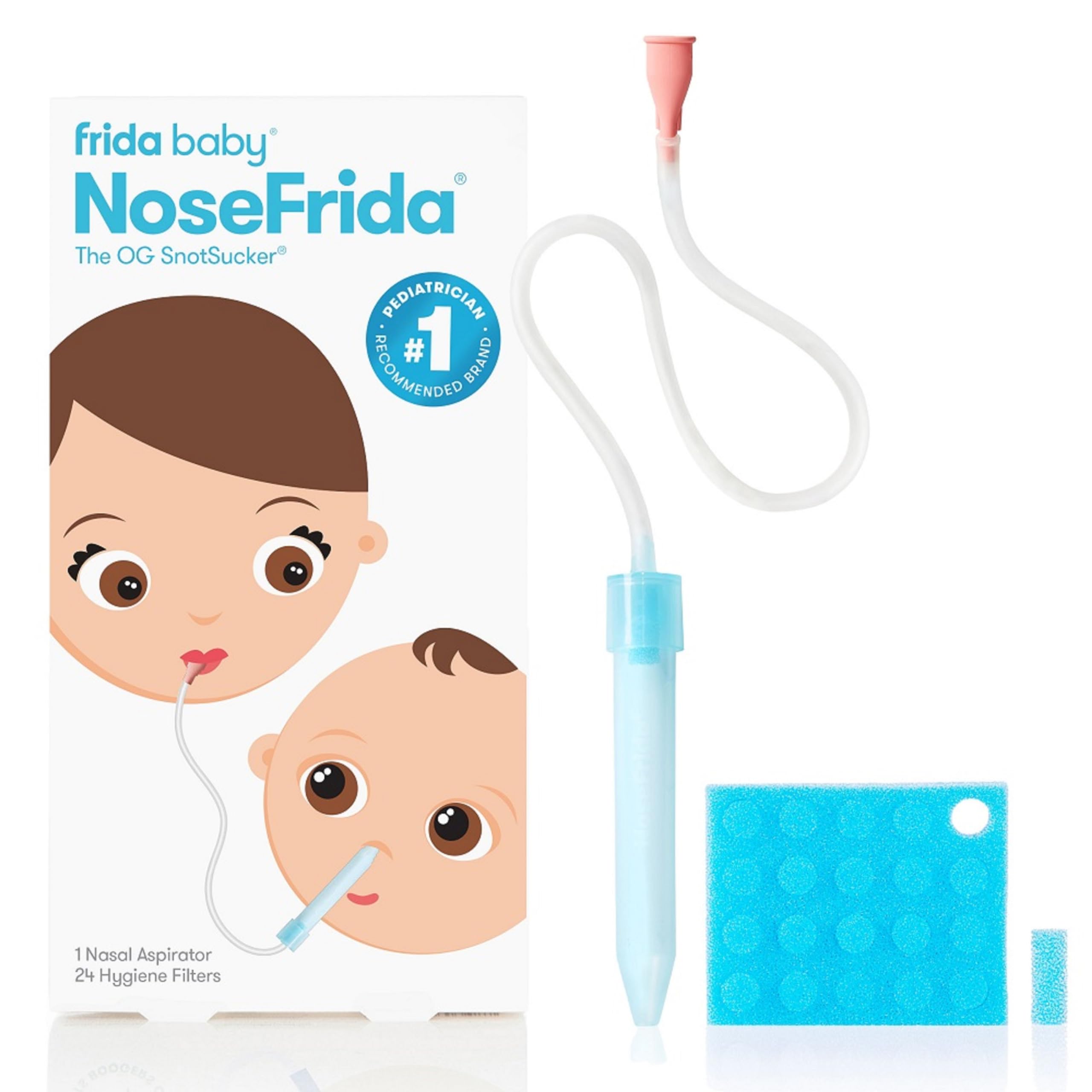 Frida Baby NoseFrida nasal aspirator with hygiene filters and blue tube for baby congestion relief