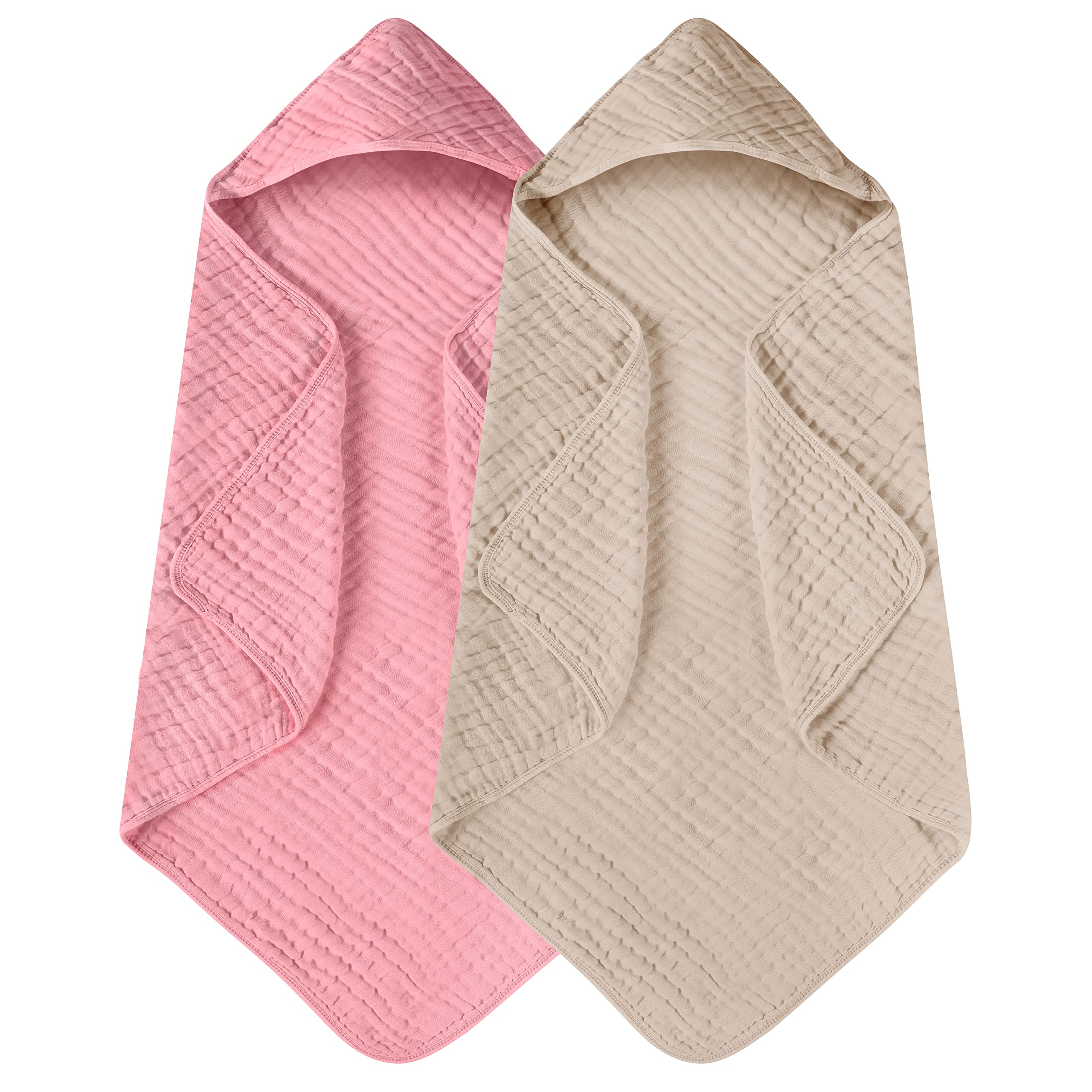 Yoofoss hooded baby towels in beige and bean paste colors with soft muslin organic cotton fabric