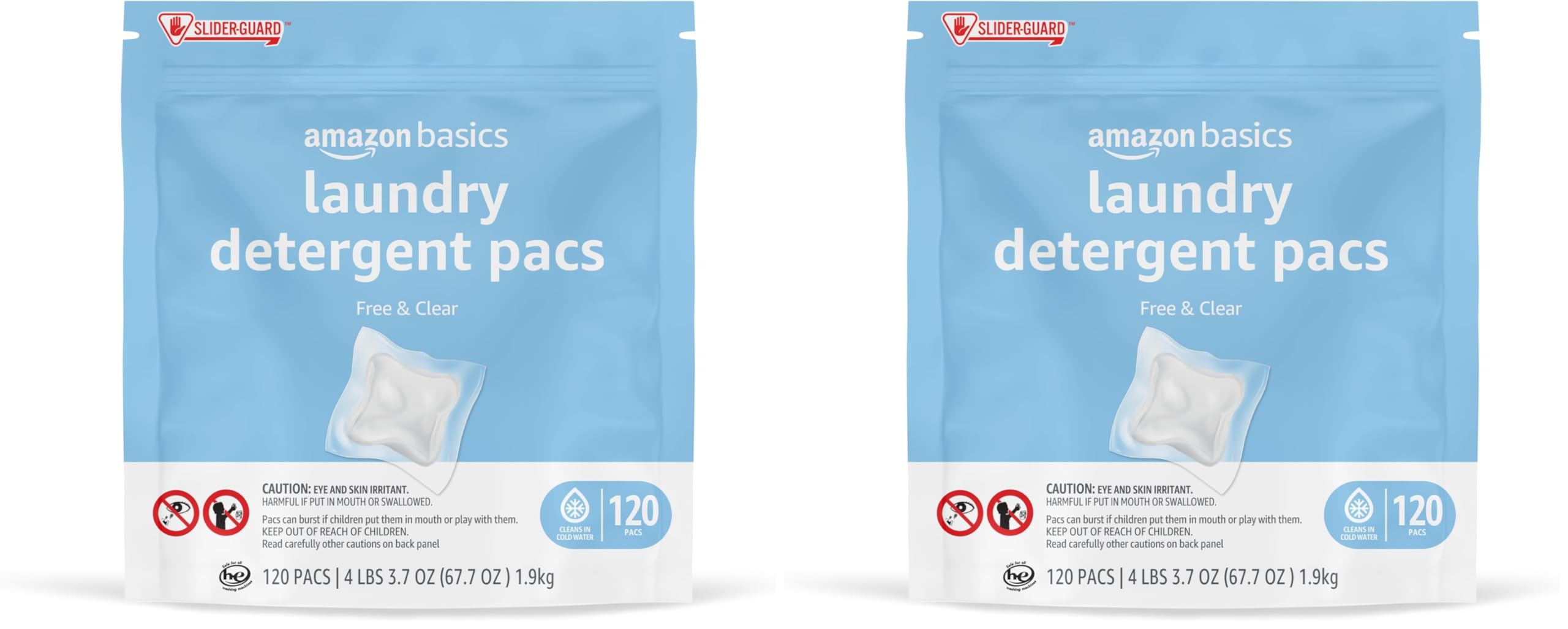 Amazon Basics Free and Clear hypoallergenic laundry detergent pacs for baby clothes