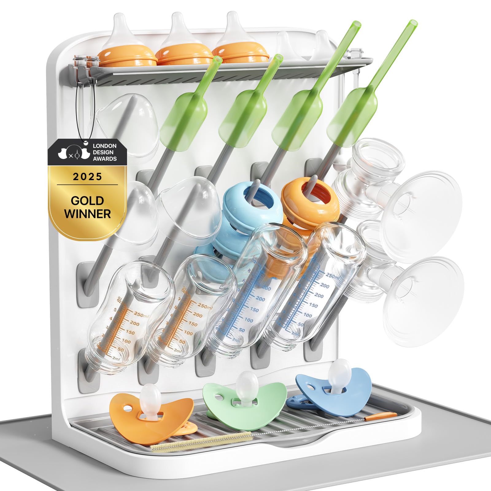Lifewit bottle drying rack with 15 angled pegs and drain mat for organizing baby bottles and feeding accessories