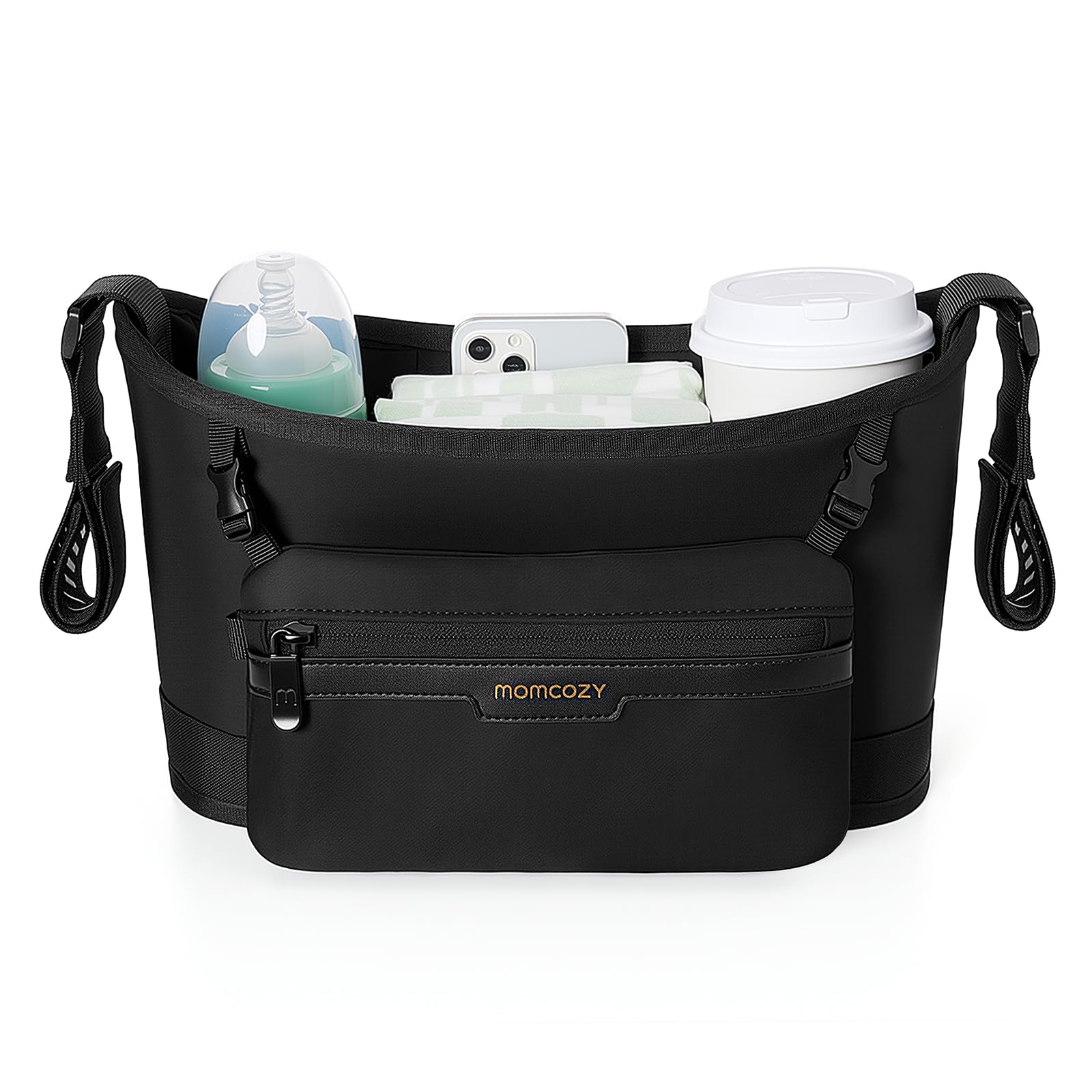 Momcozy slim stroller organizer with insulated cup holders