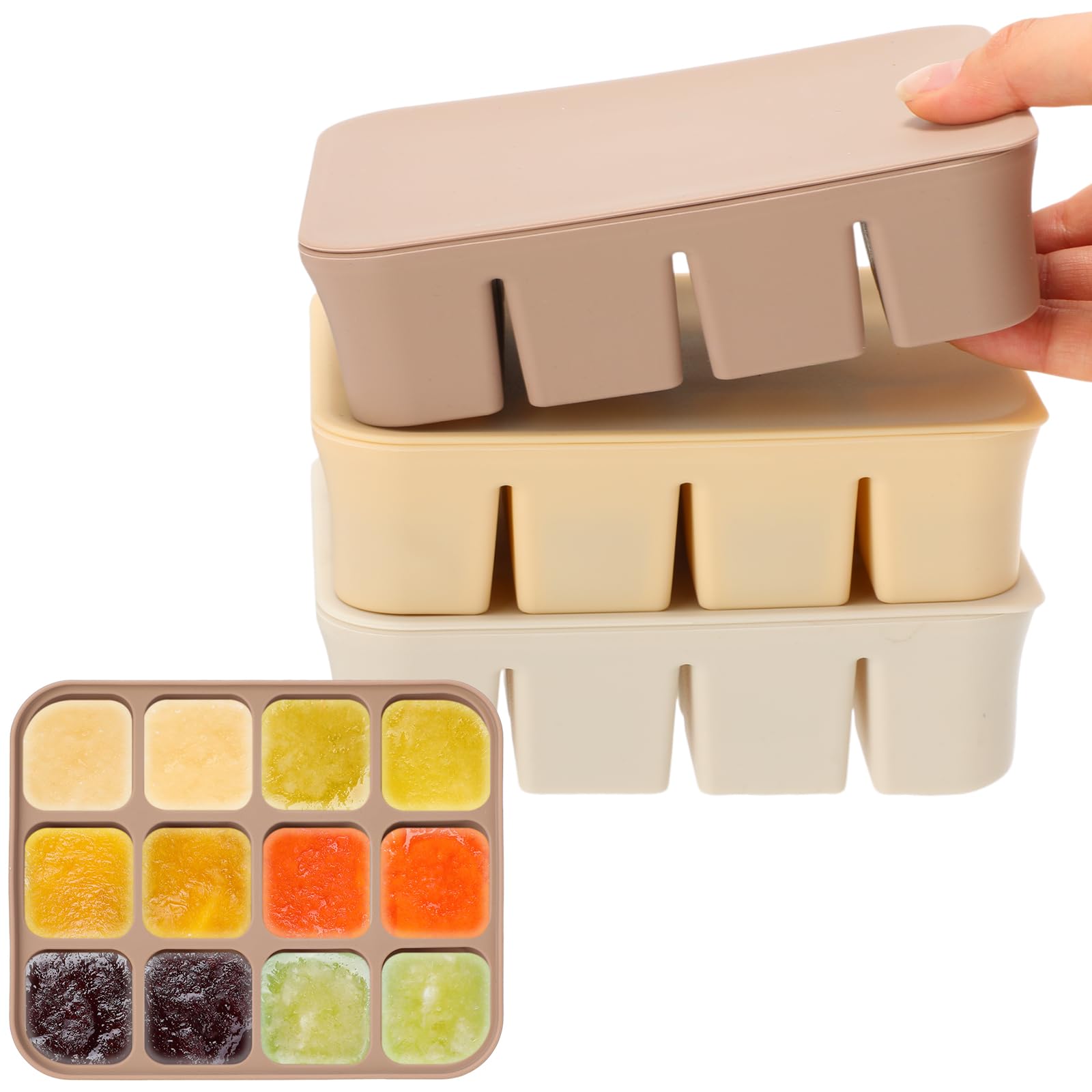 Mimorou silicone baby food freezer trays with lids in multiple colors