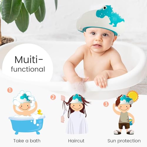 FUNUPUP adjustable baby shower cap with blue dinosaur design