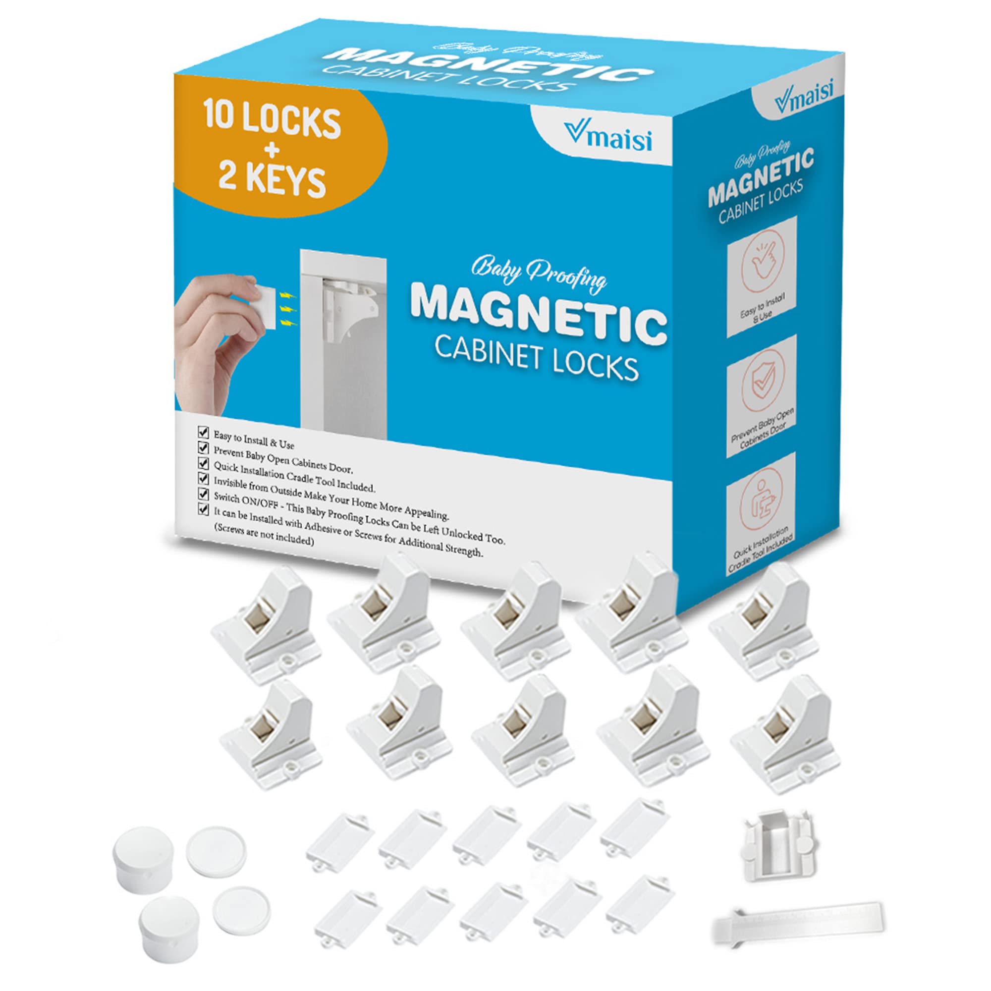 Vmaisi magnetic cabinet locks with keys and installation cradle