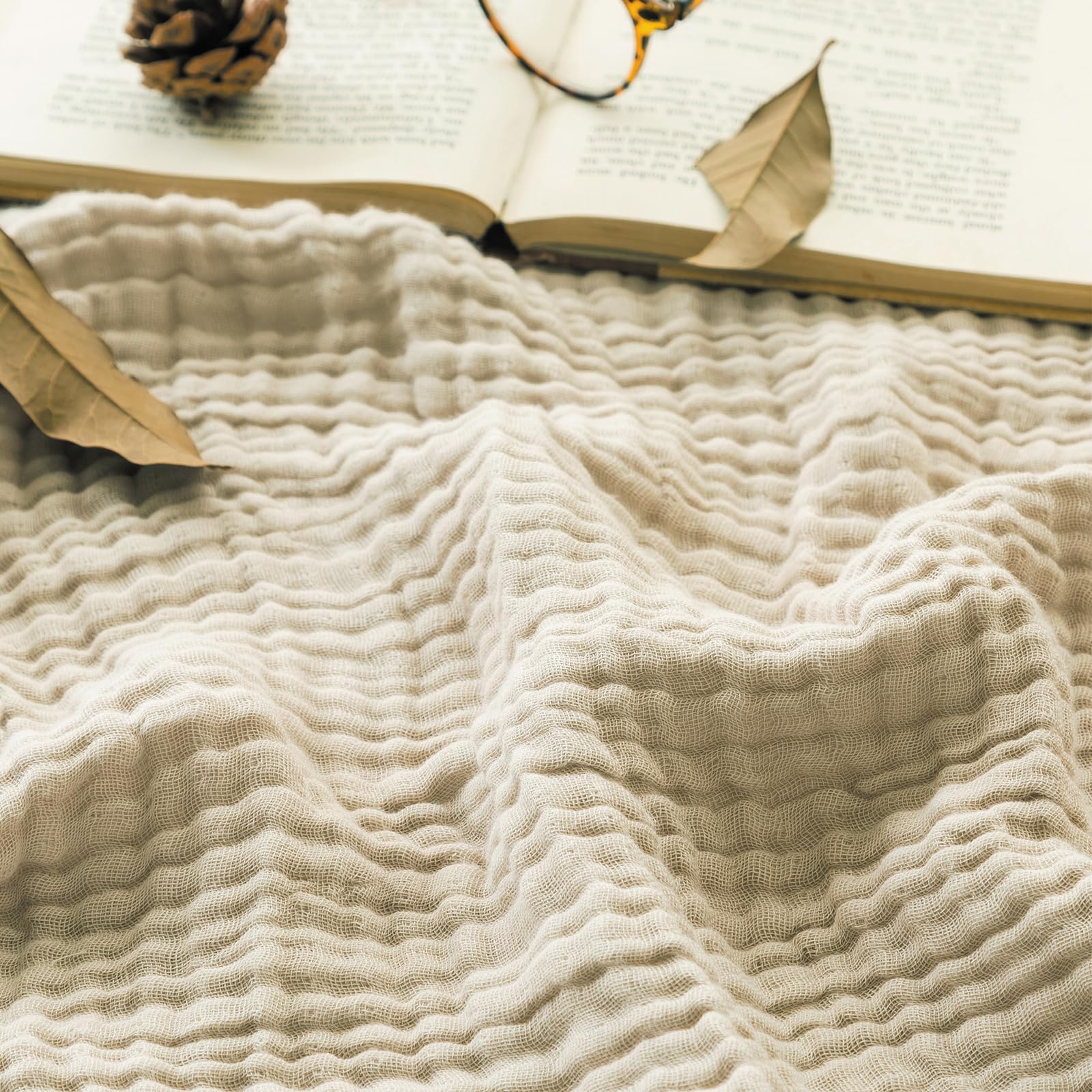 EMME beige lightweight muslin cotton throw blanket