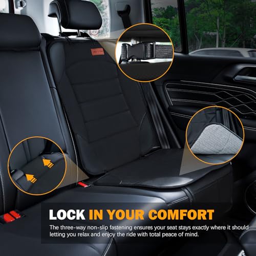 Close-up of ISOFIX cutouts on car seat protector allowing anchor access