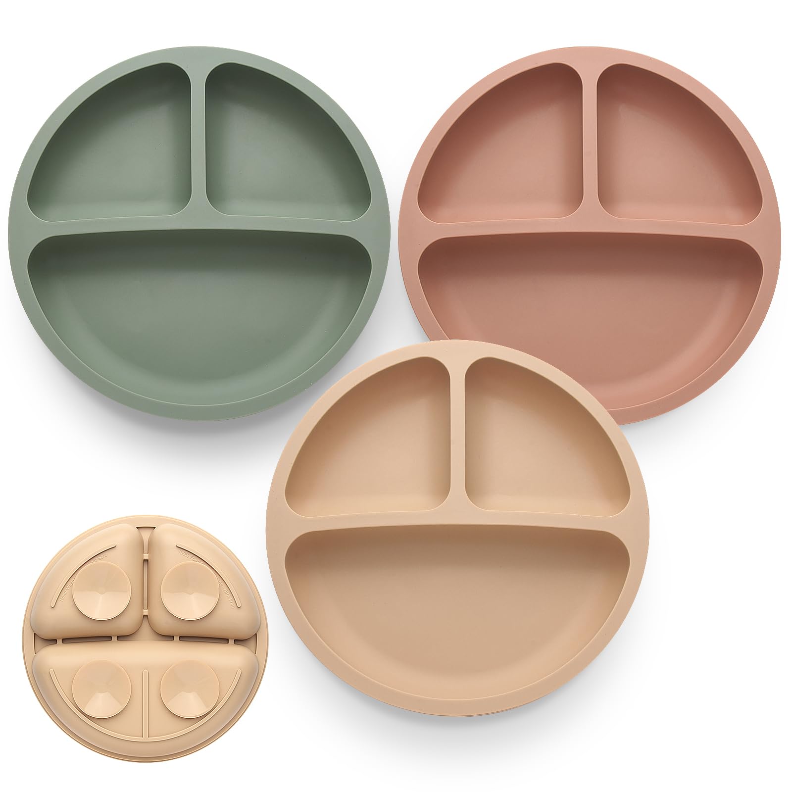Eascrozn divided silicone suction plates for babies and toddlers in three colors