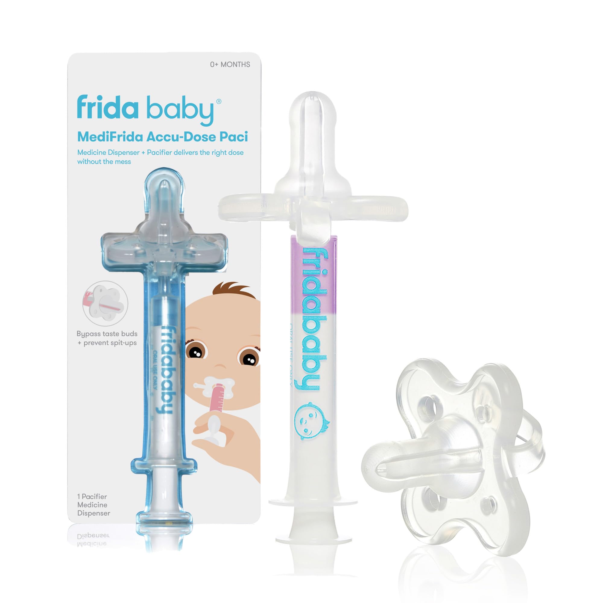 Frida Baby Medicine Pacifier Syringe with included dosing syringe for mess-free medication administration