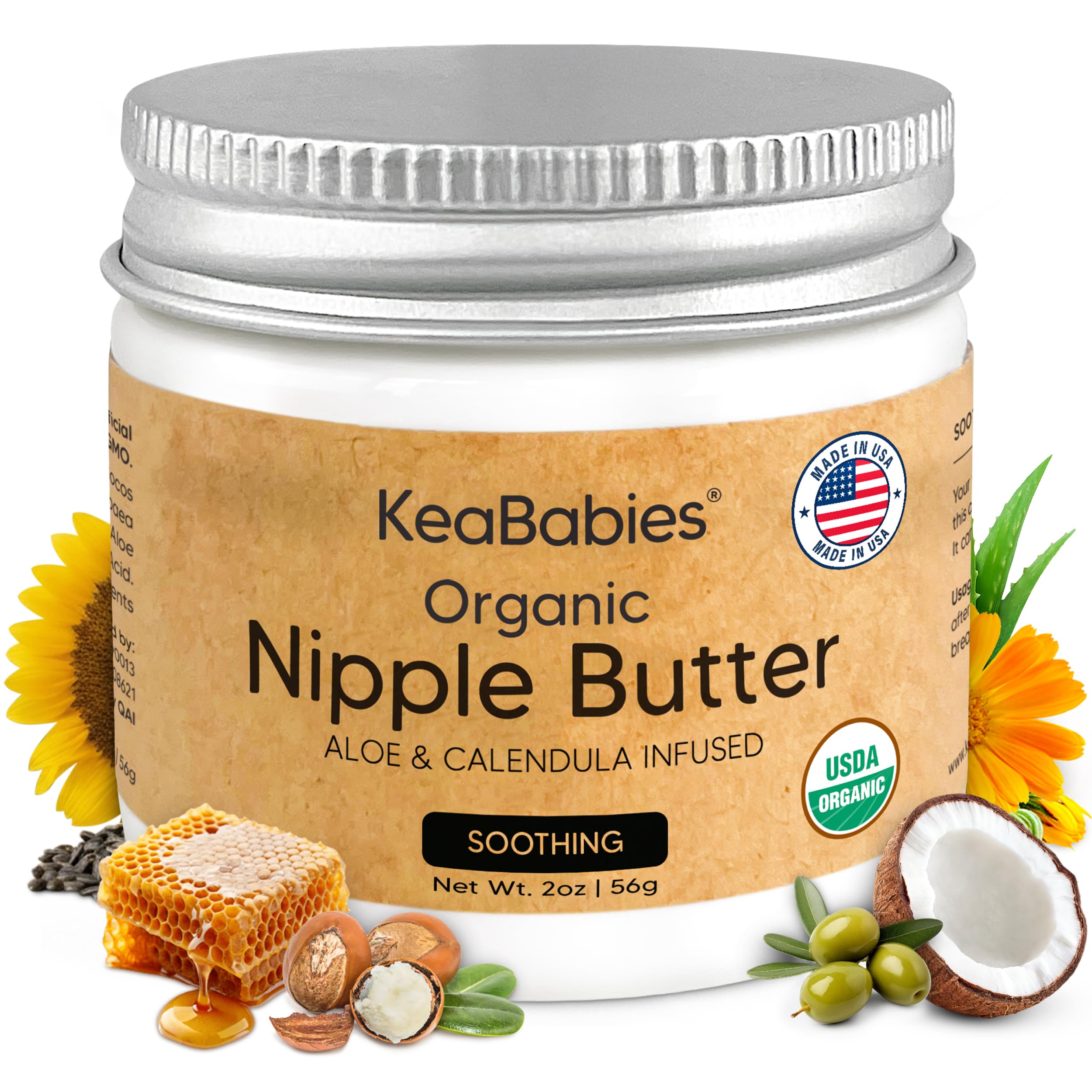 KeaBabies Organic Nipple Butter 2oz jar with natural ingredients