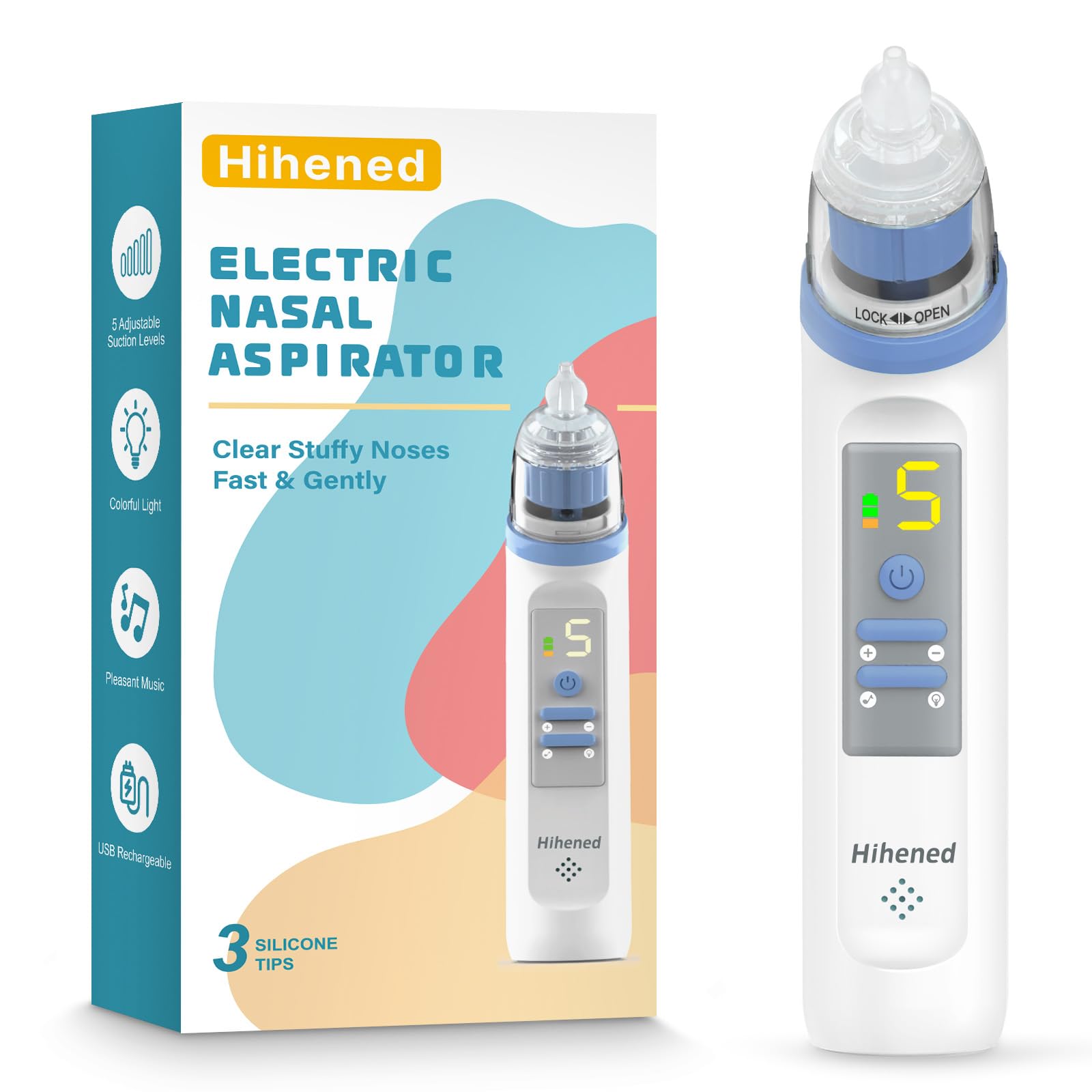 Blue electric nasal aspirator with silicone tips and storage case for infant congestion relief