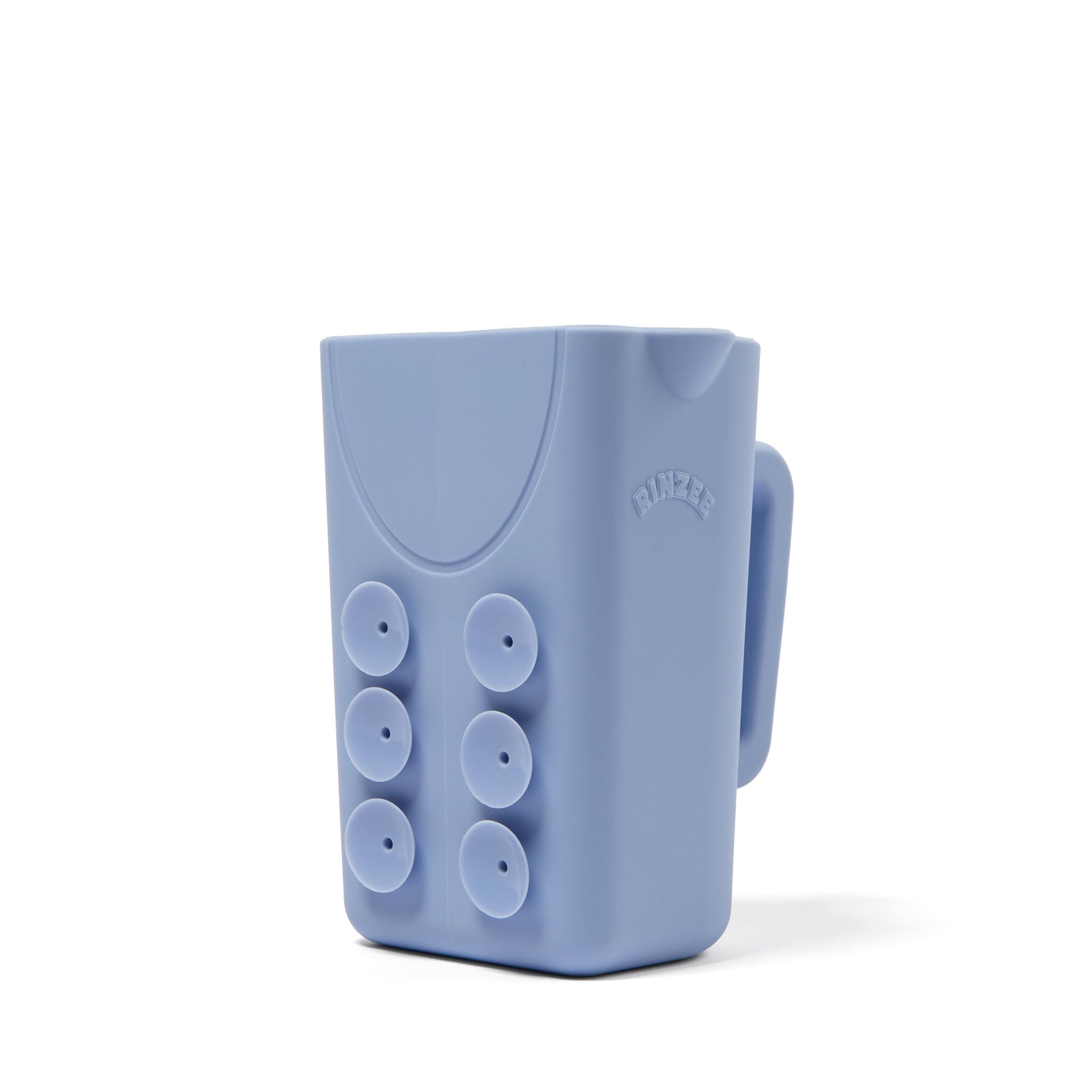 Rinzee Baby Bath Rinse Cup with suction cups attached to bathroom tile