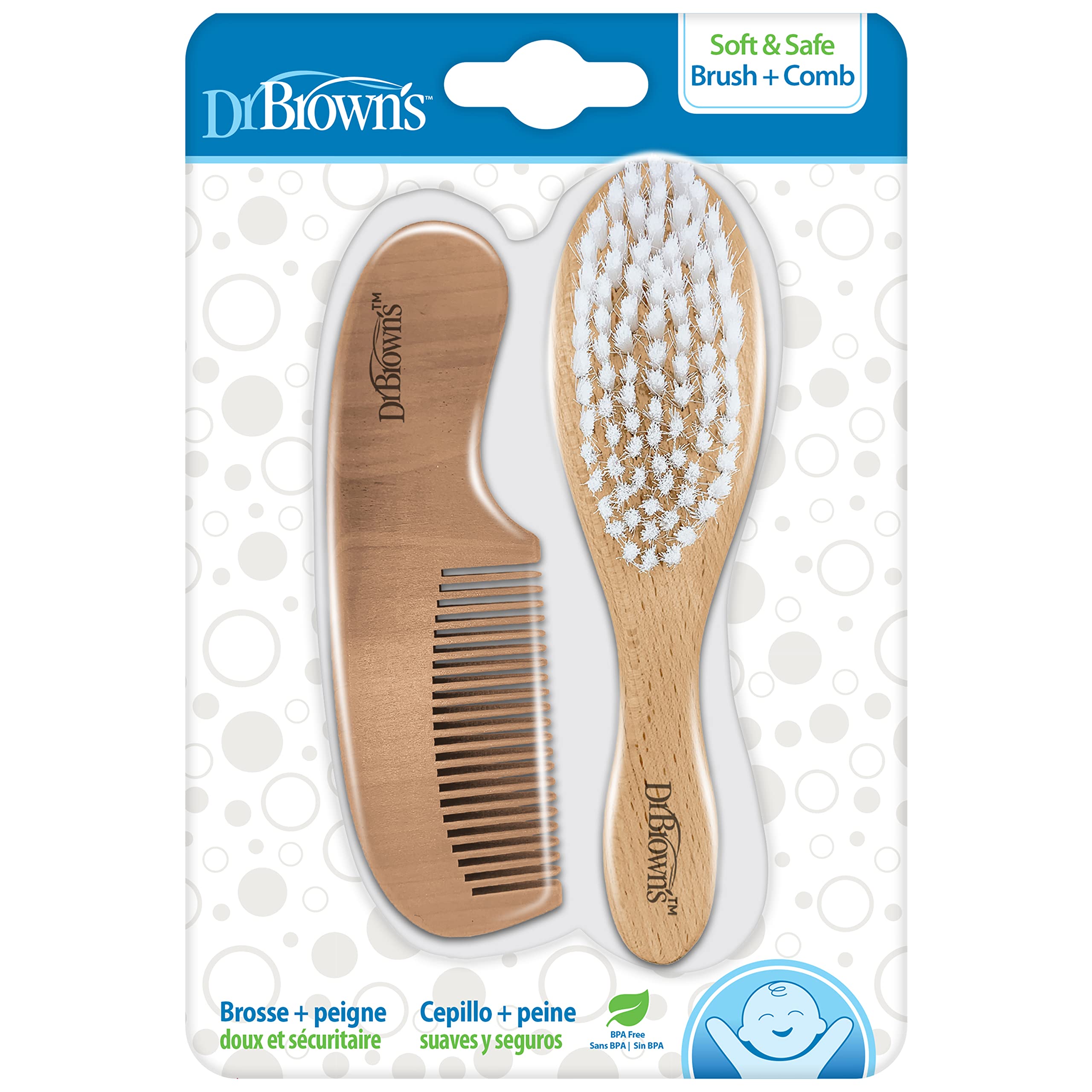 Dr. Brown's Soft and Safe Baby Brush and Comb set for newborn grooming and cradle cap prevention