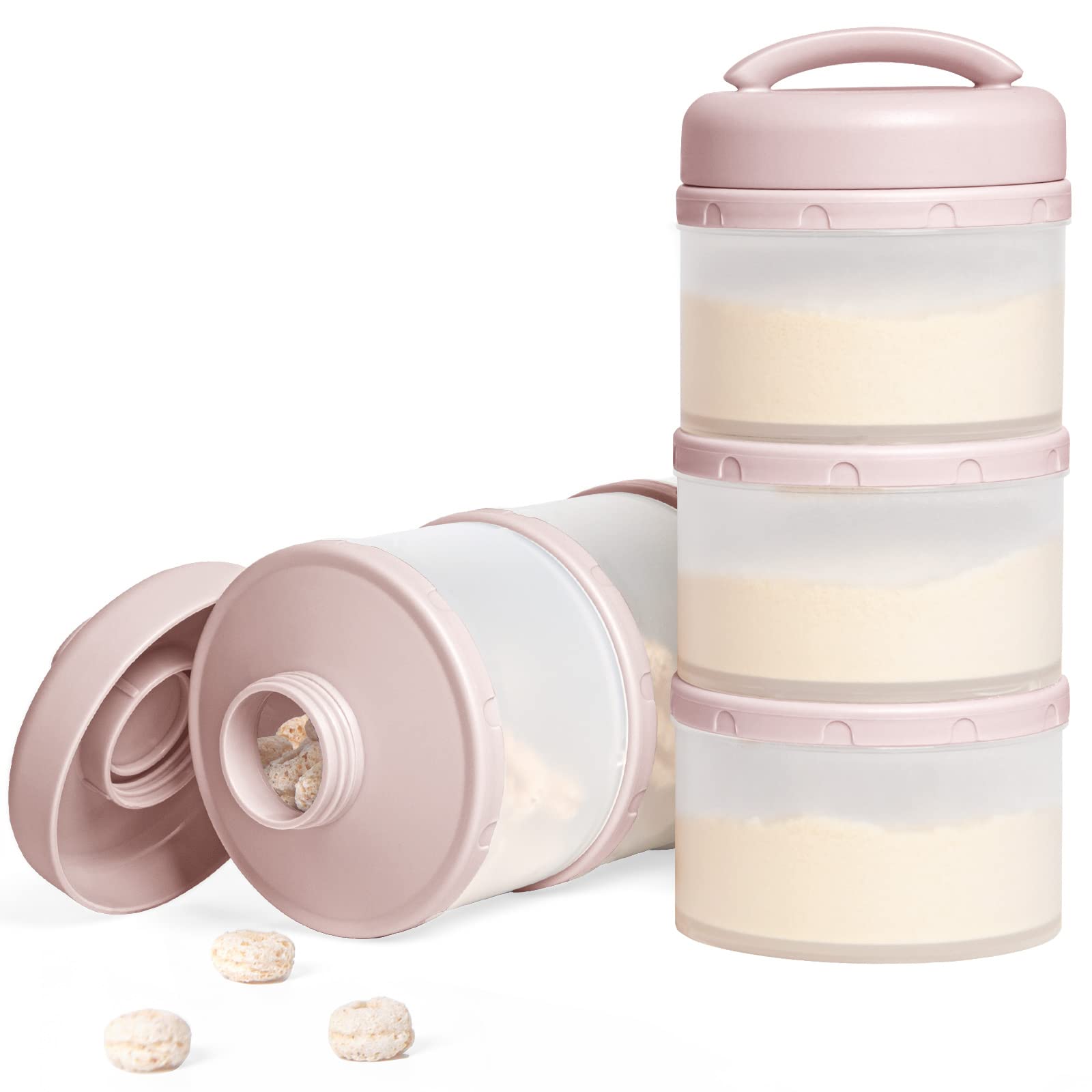 Termichy stackable formula dispenser in light pink with independent funnels for portable baby feeding