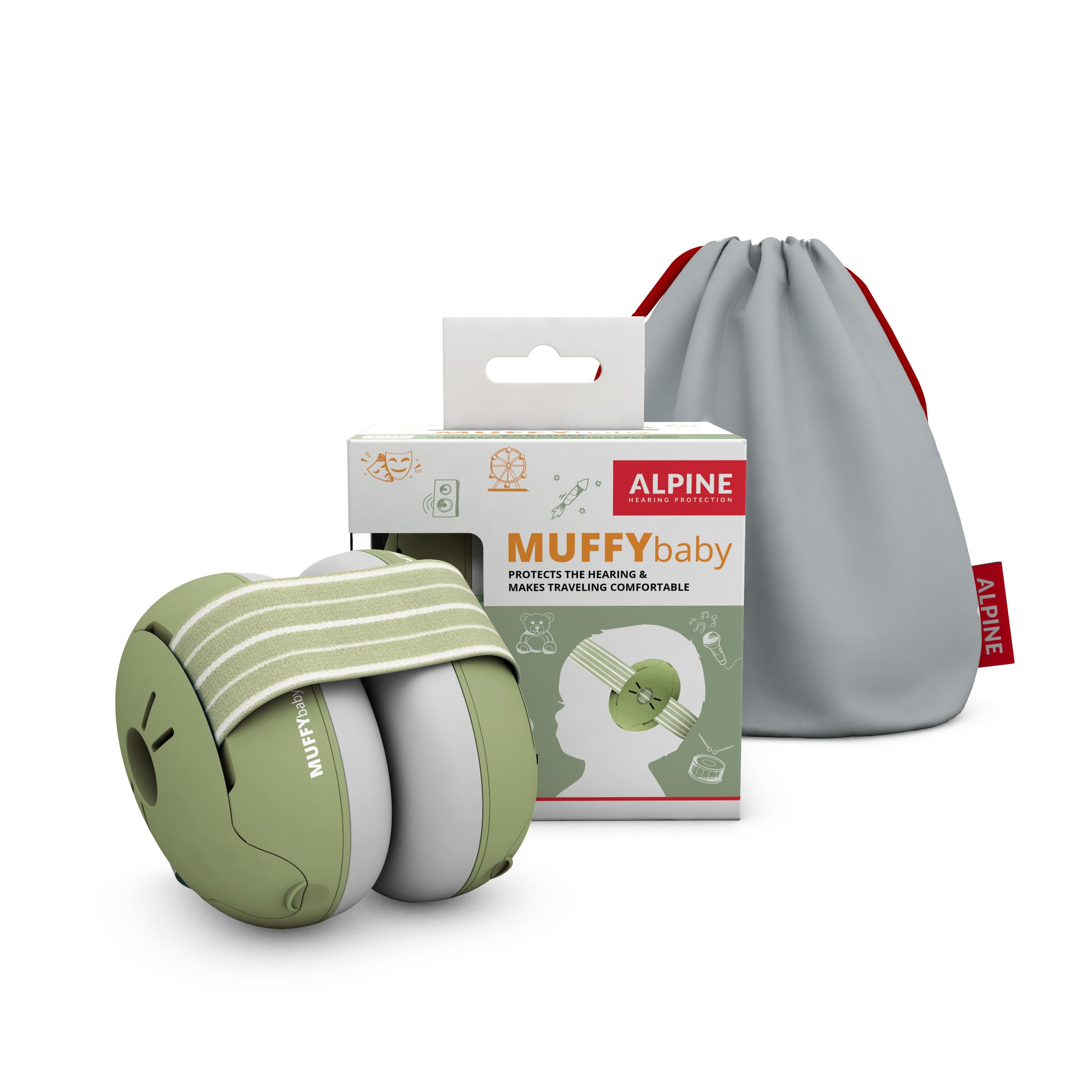 Alpine Muffy Baby green earmuffs on infant