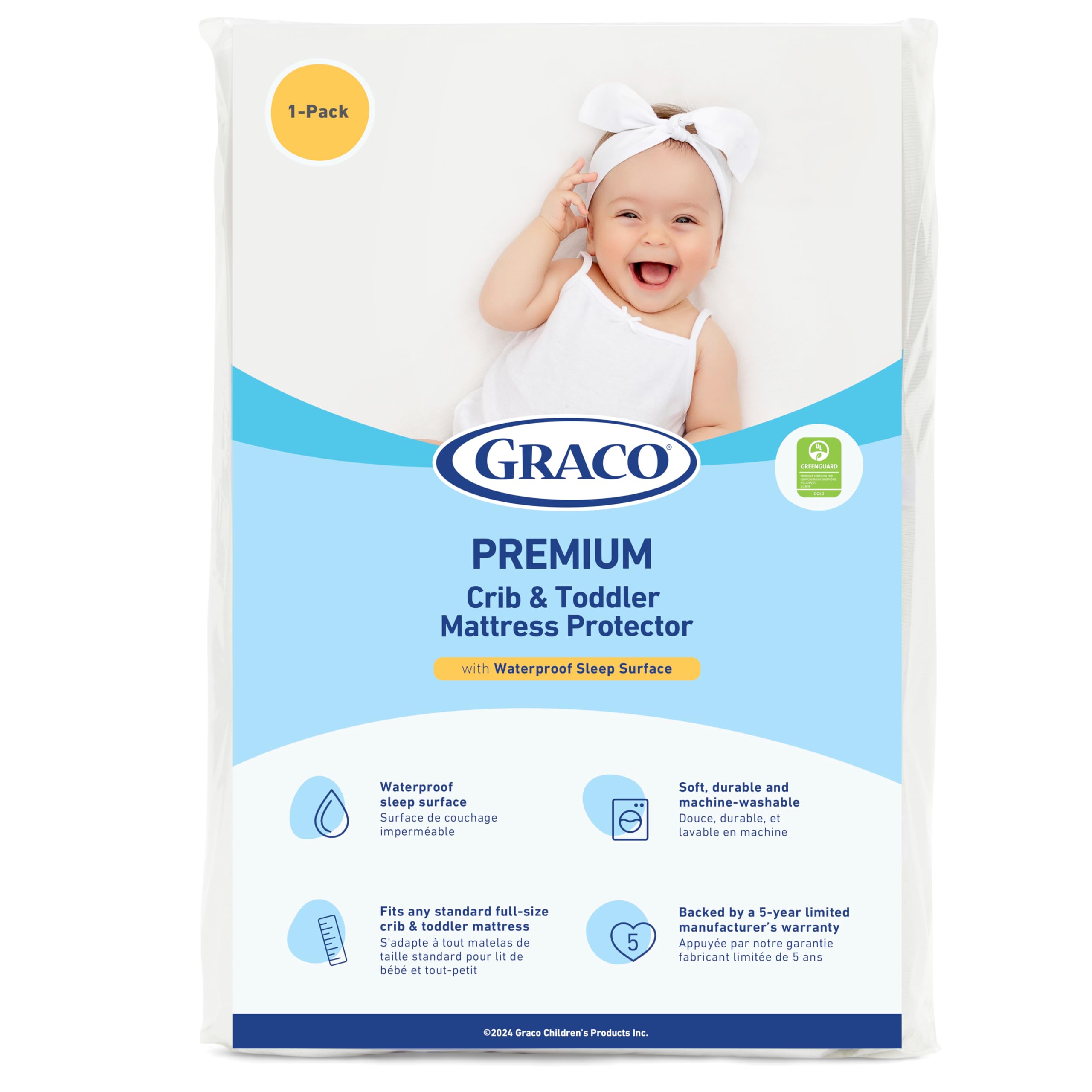 Graco Premium Waterproof Crib and Toddler Mattress Protector with GREENGUARD Gold certification