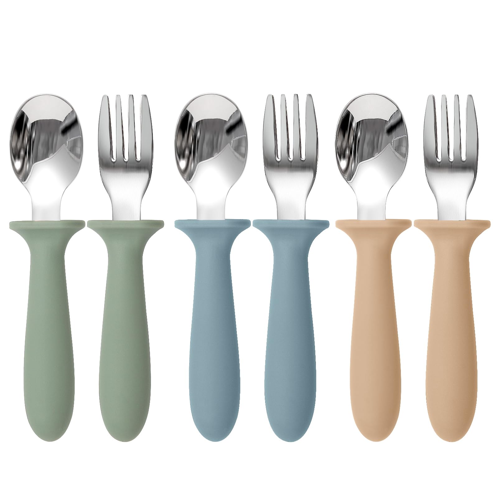 Eascrozn toddler utensils 6-pack set with colorful silicone handles and stainless steel forks and spoons