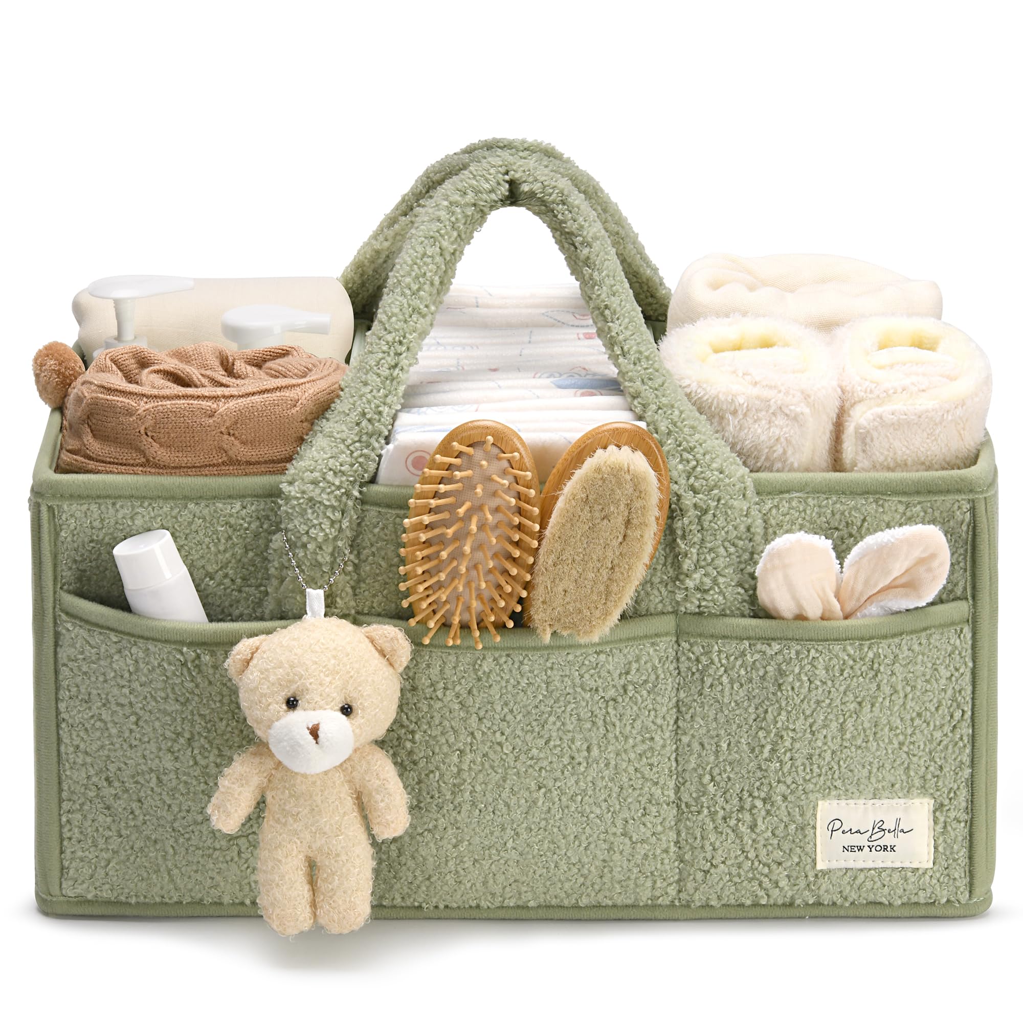 PeraBella plush sherpa diaper caddy with compartments