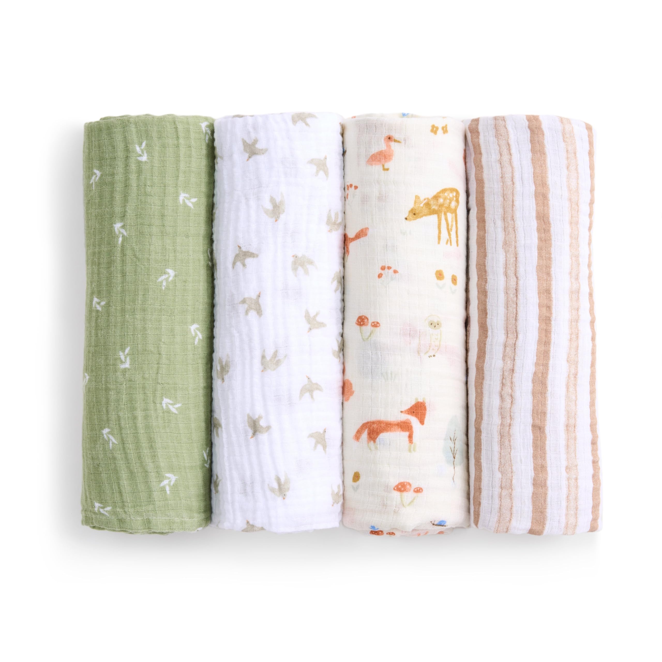 aden + anais Essentials Cotton Muslin Swaddle 4 Pack in Sage Woodland prints