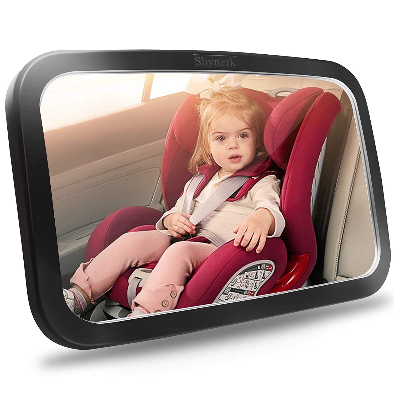 Shynerk Baby Car Mirror with adjustable straps on rear seat headrest