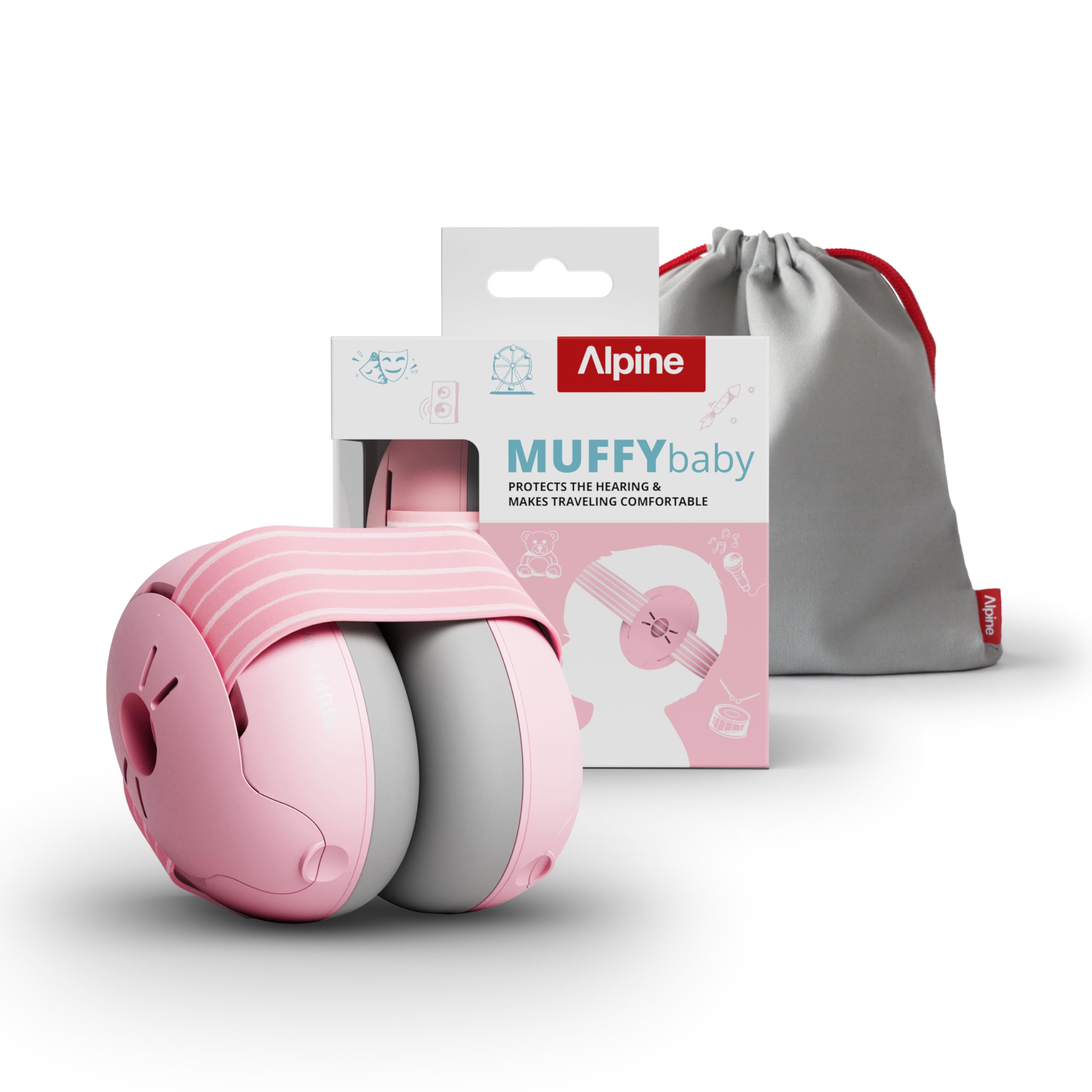 Alpine Muffy Baby ear protection earmuffs in Blush color for infants