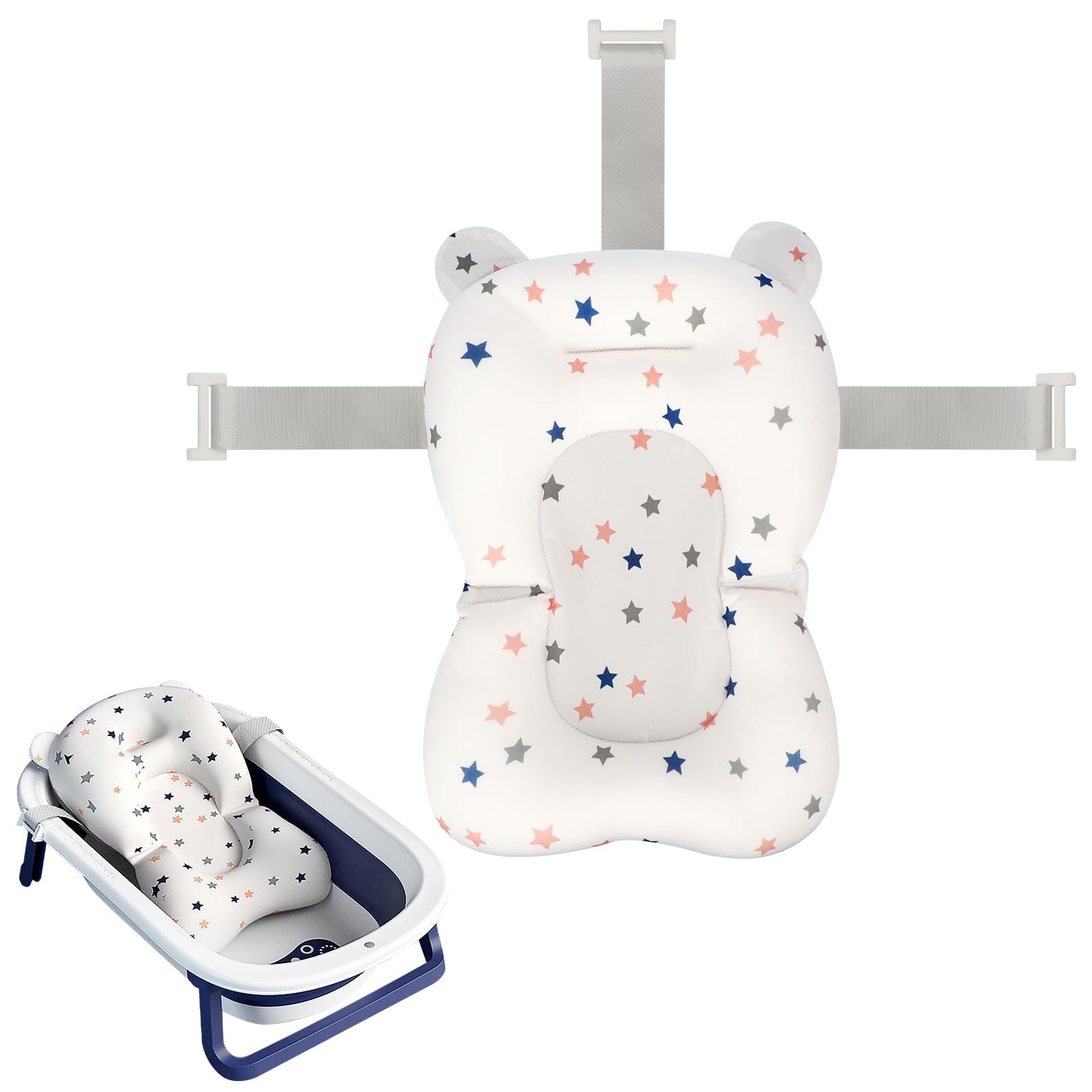 Colorlife baby bath seat support net with star pattern mesh fabric cradling newborn in bathtub