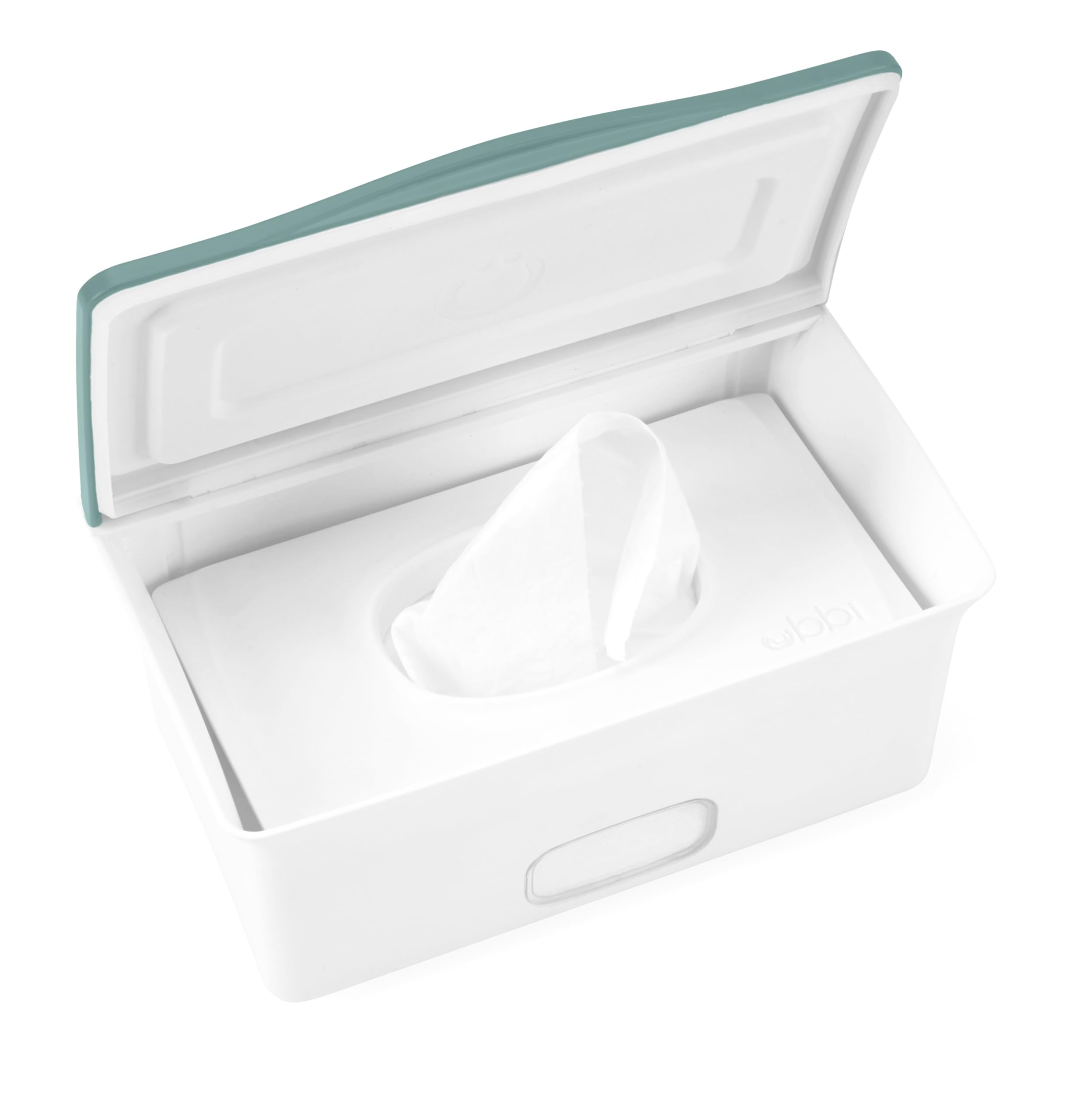 Ubbi weighted plate wipes dispenser with clear window on changing table