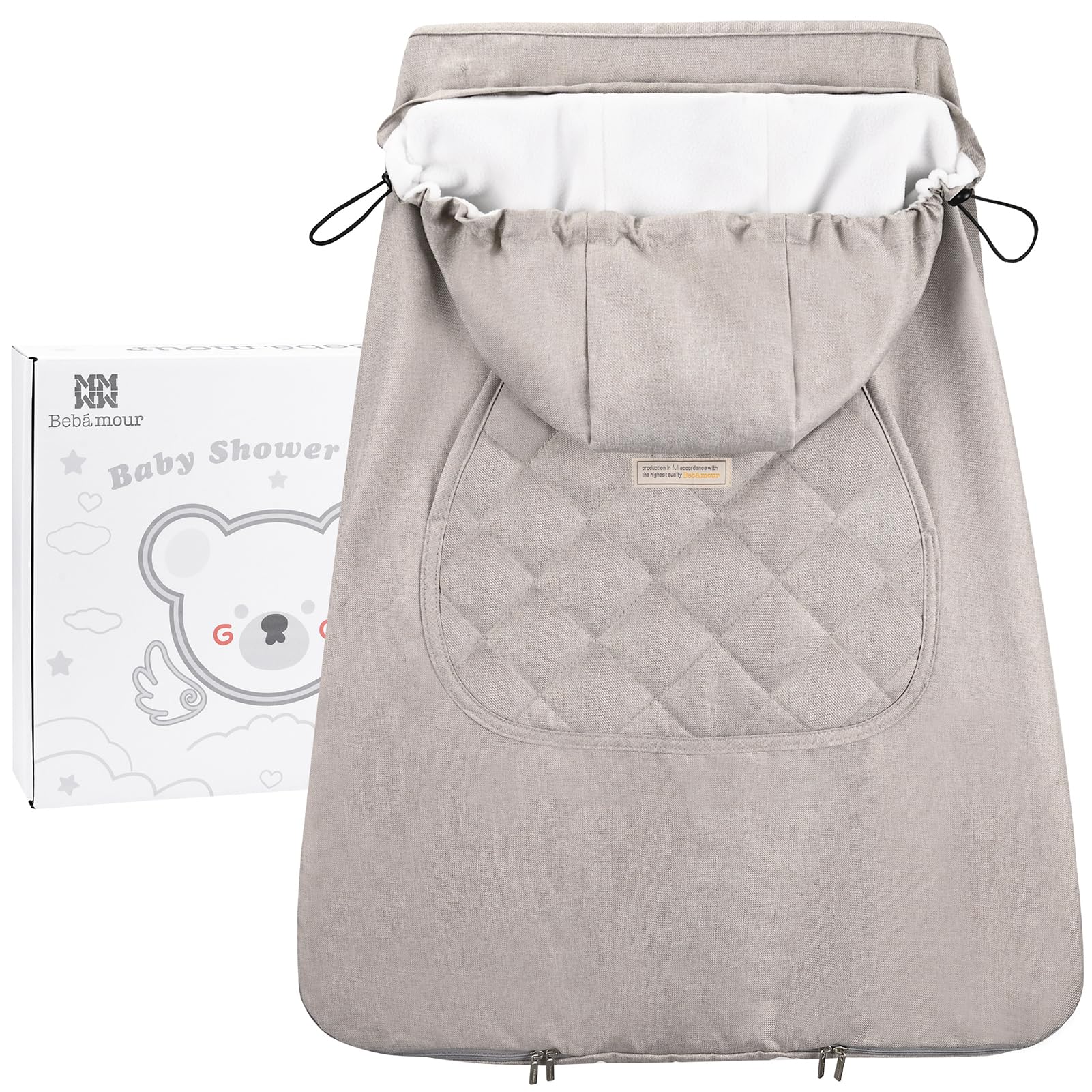 Bebamour Baby Carrier Winter Cover with detachable hood in khaki color