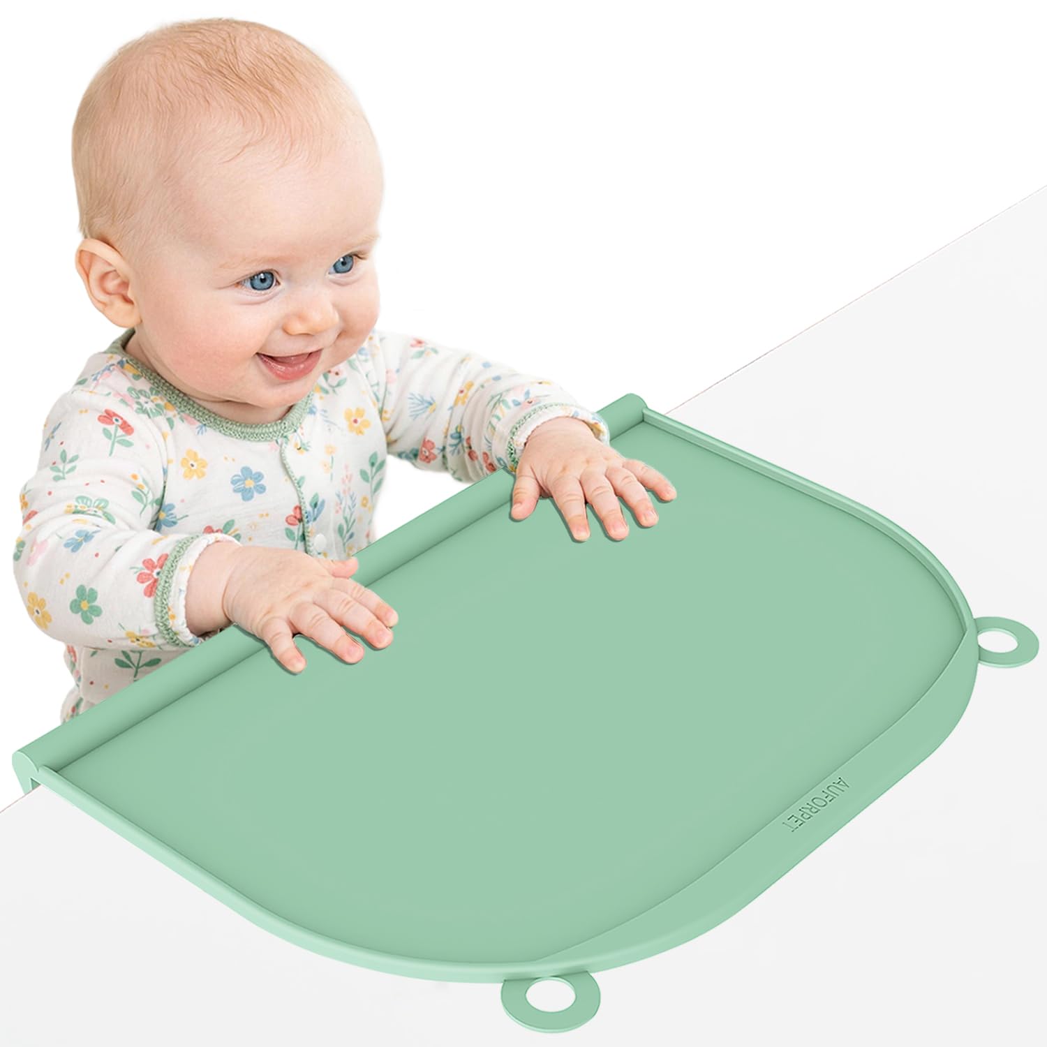 Large silicone suction table mat with raised edges for toddler mealtime