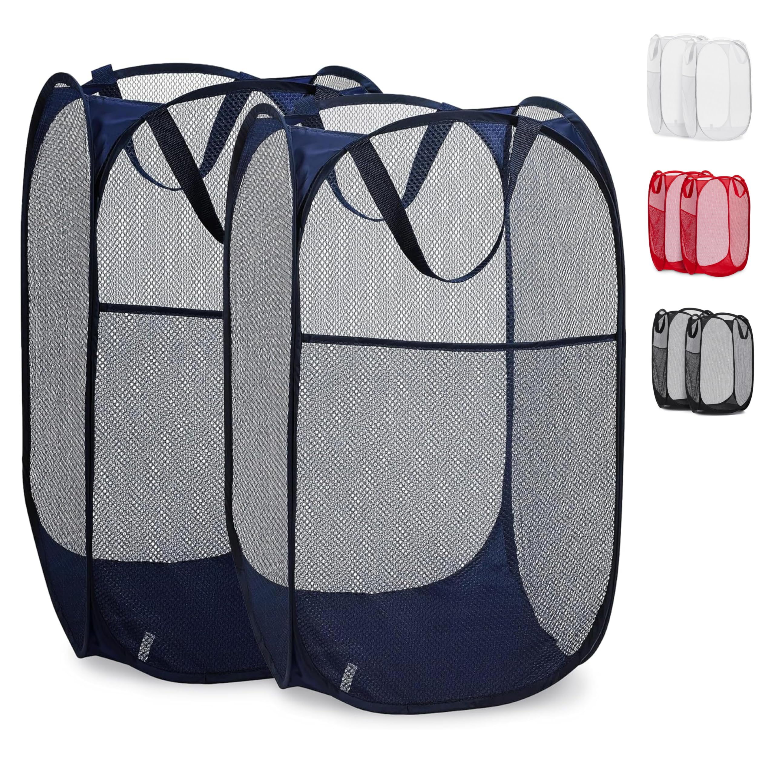 Handy Laundry two-pack collapsible mesh hampers with side pockets in blue