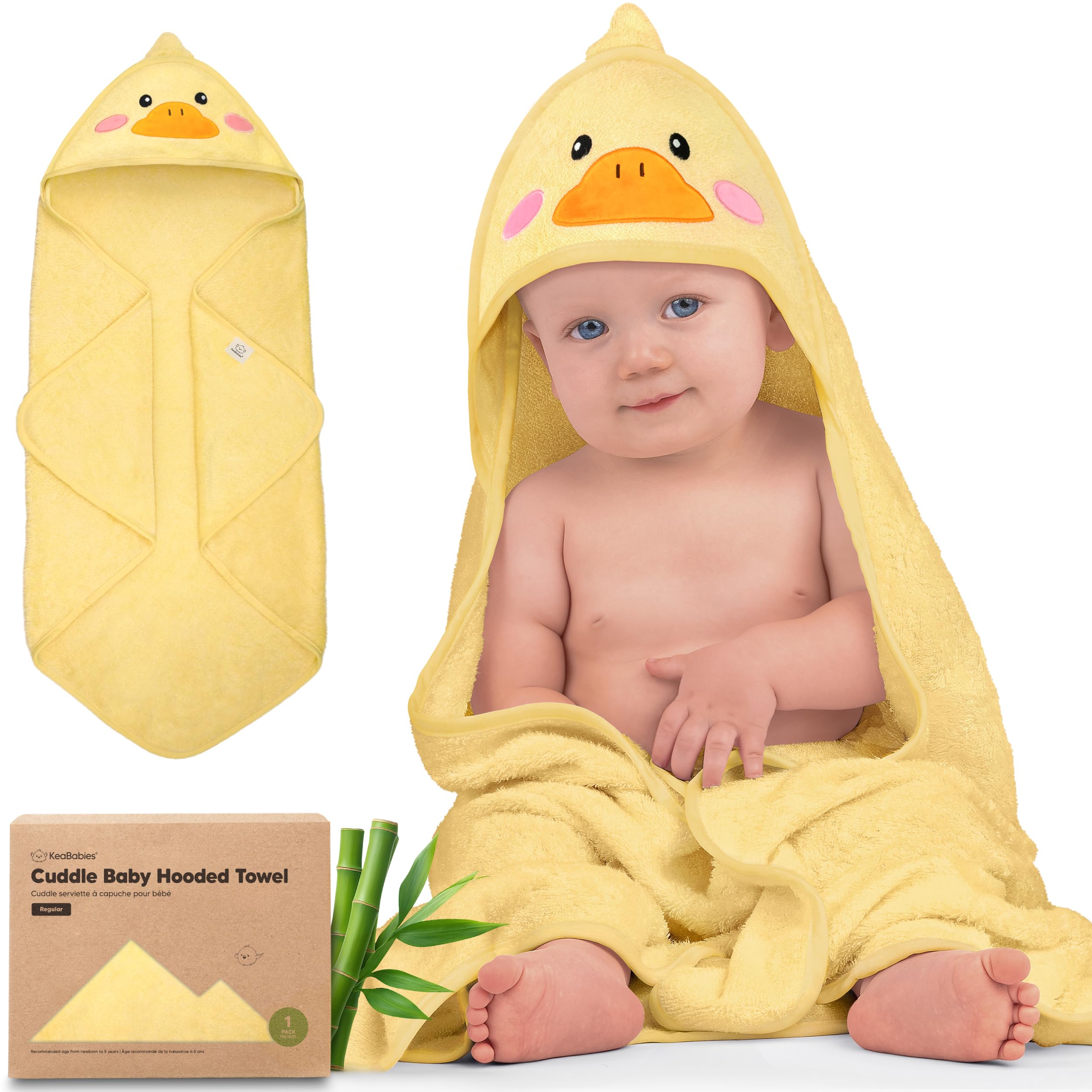 KeaBabies hooded baby towel with duck design made from viscose derived from bamboo