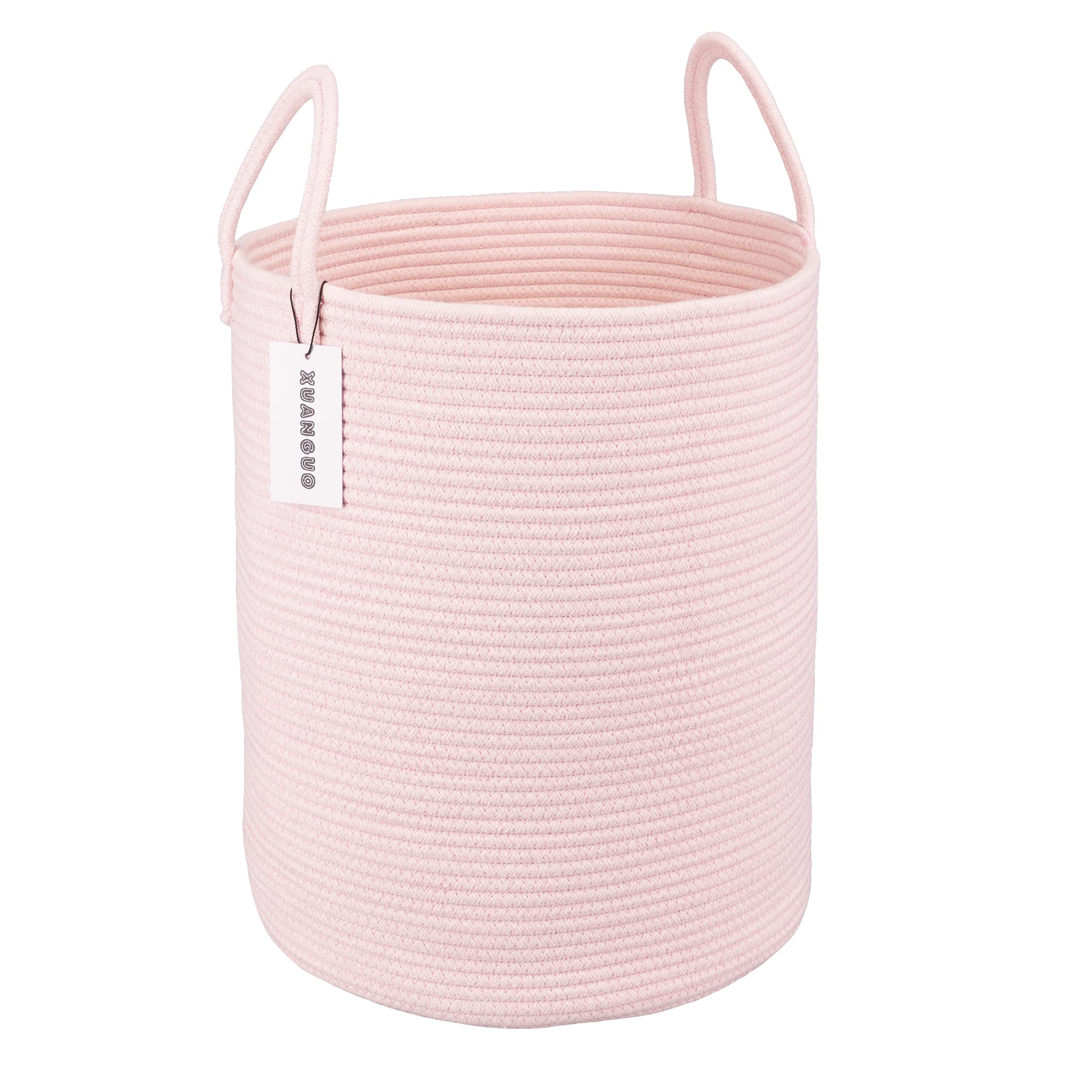 XUANGUO cotton rope laundry basket hamper for baby nursery in light pink