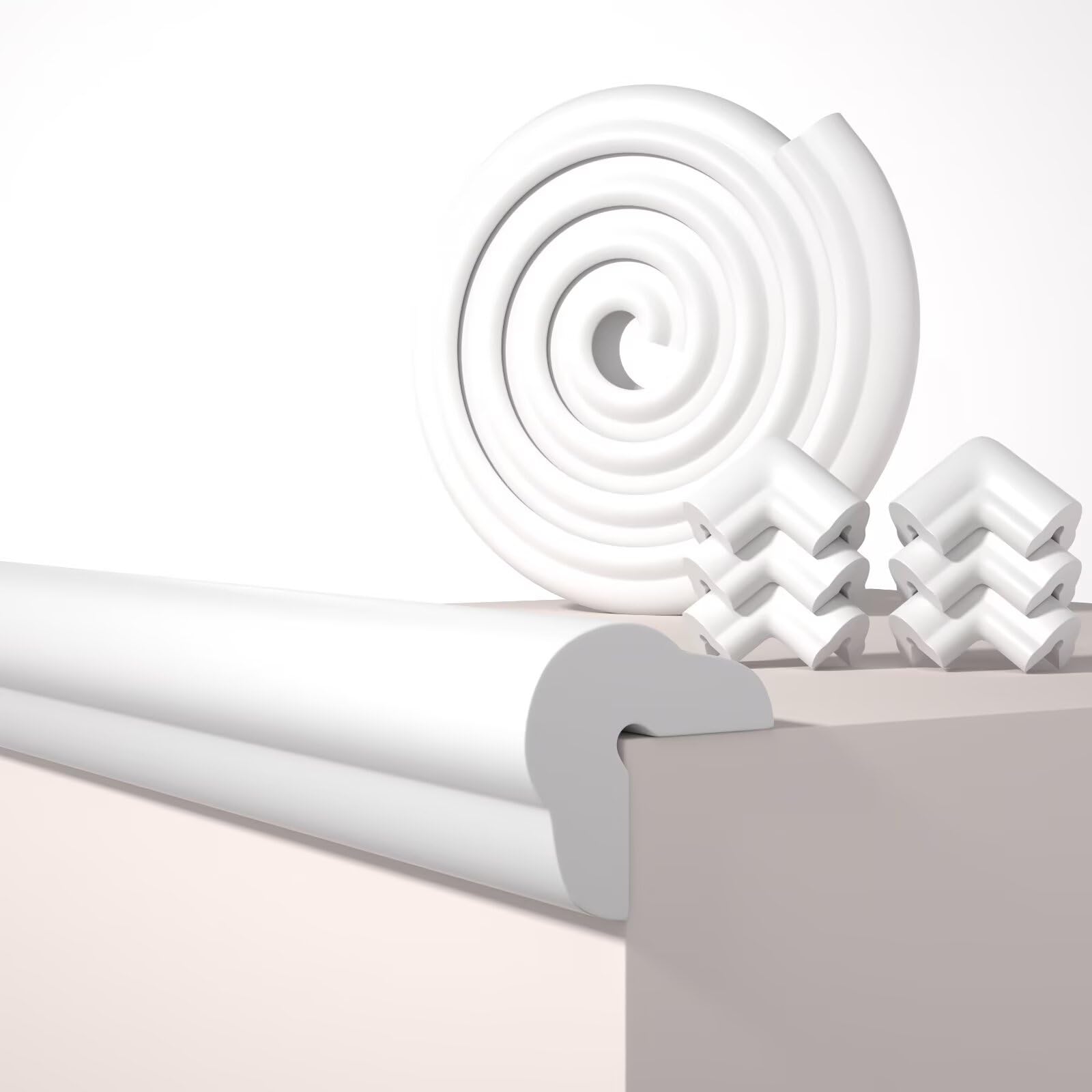 QYV Baby Proofing Edge Protector with pre-taped adhesive shown on furniture corner