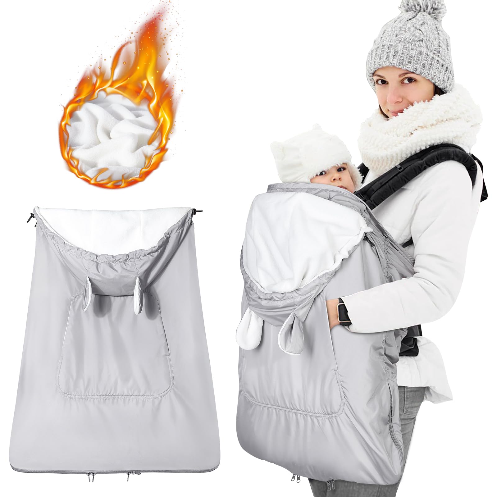 Orzbow Baby Winter Carrier Cover with detachable hood and storage bag