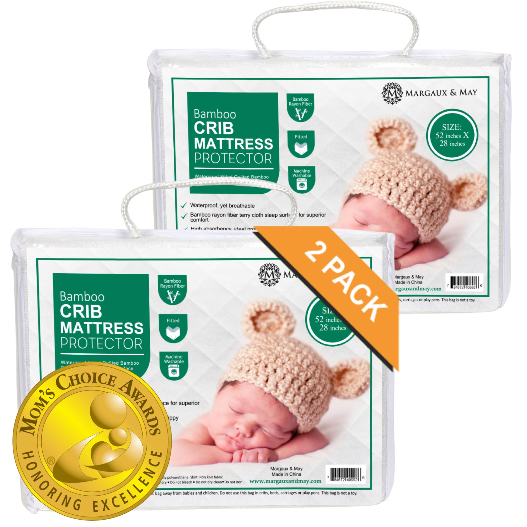 Margaux & May Crib Mattress Protector with quilted bamboo-derived viscose top layer