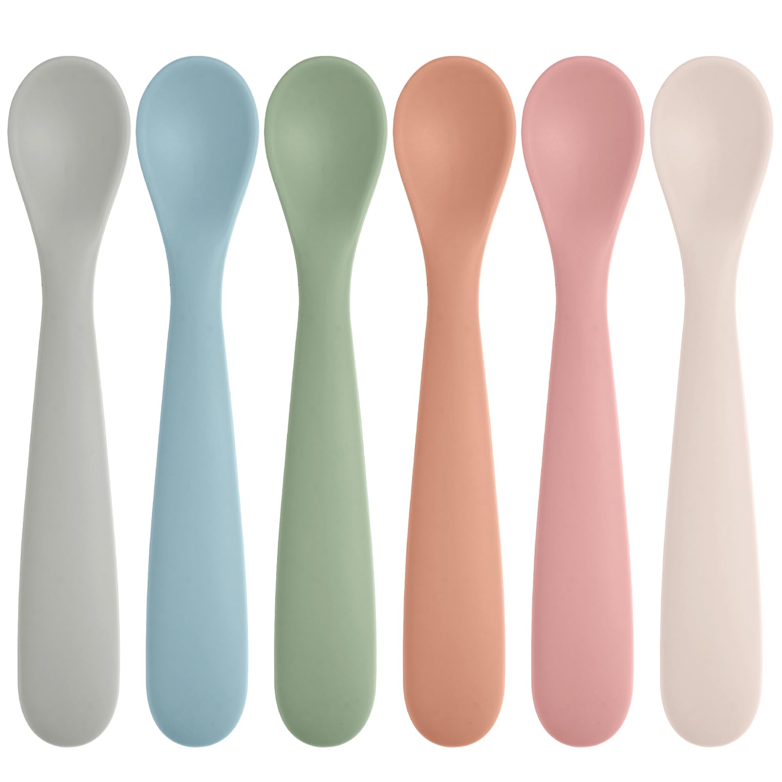 Eascrozn 6-pack silicone baby feeding spoons in multiple colors for self-feeding and baby led weaning
