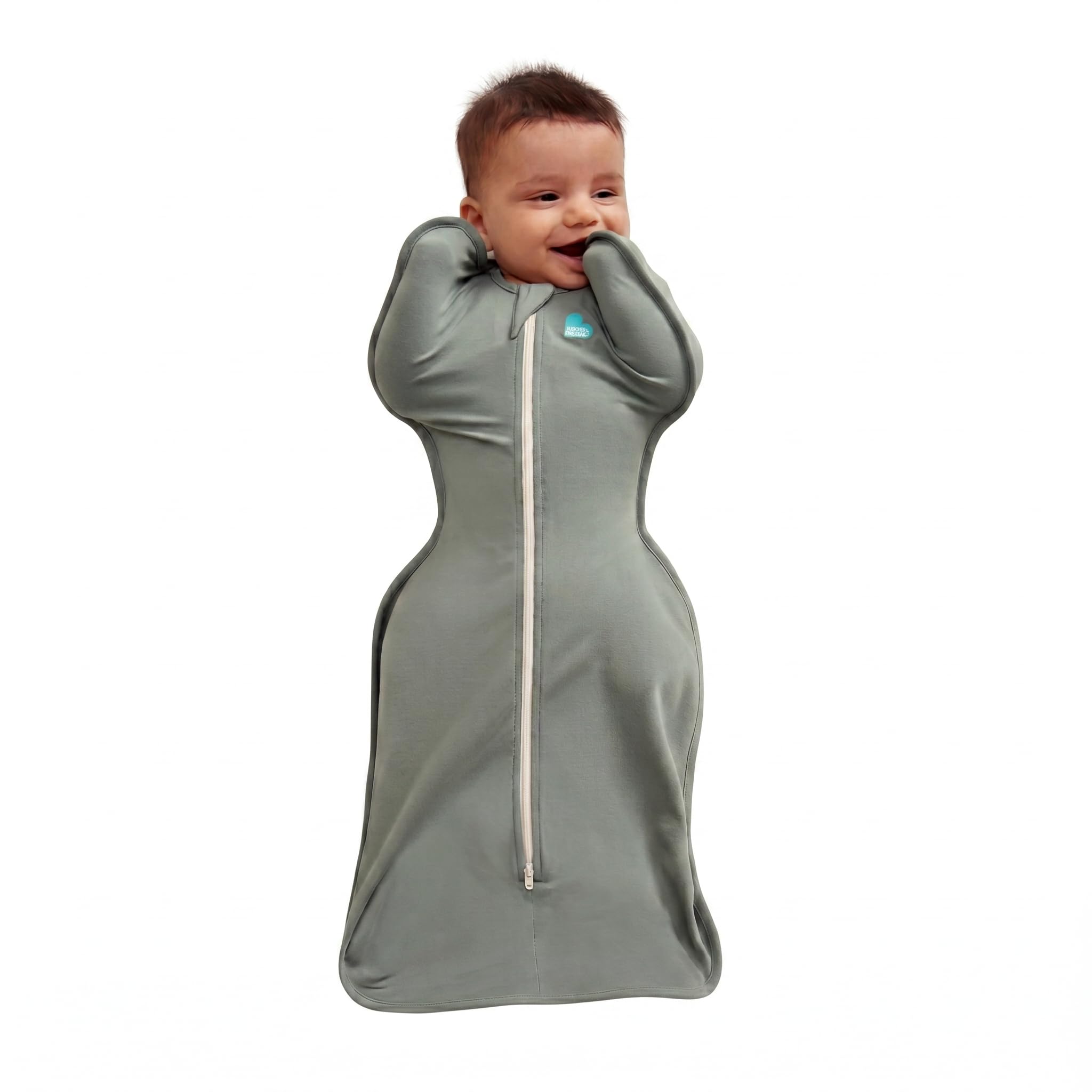 Love to Dream Swaddle Up Bamboo in deep olive with arms-up design for baby self-soothing