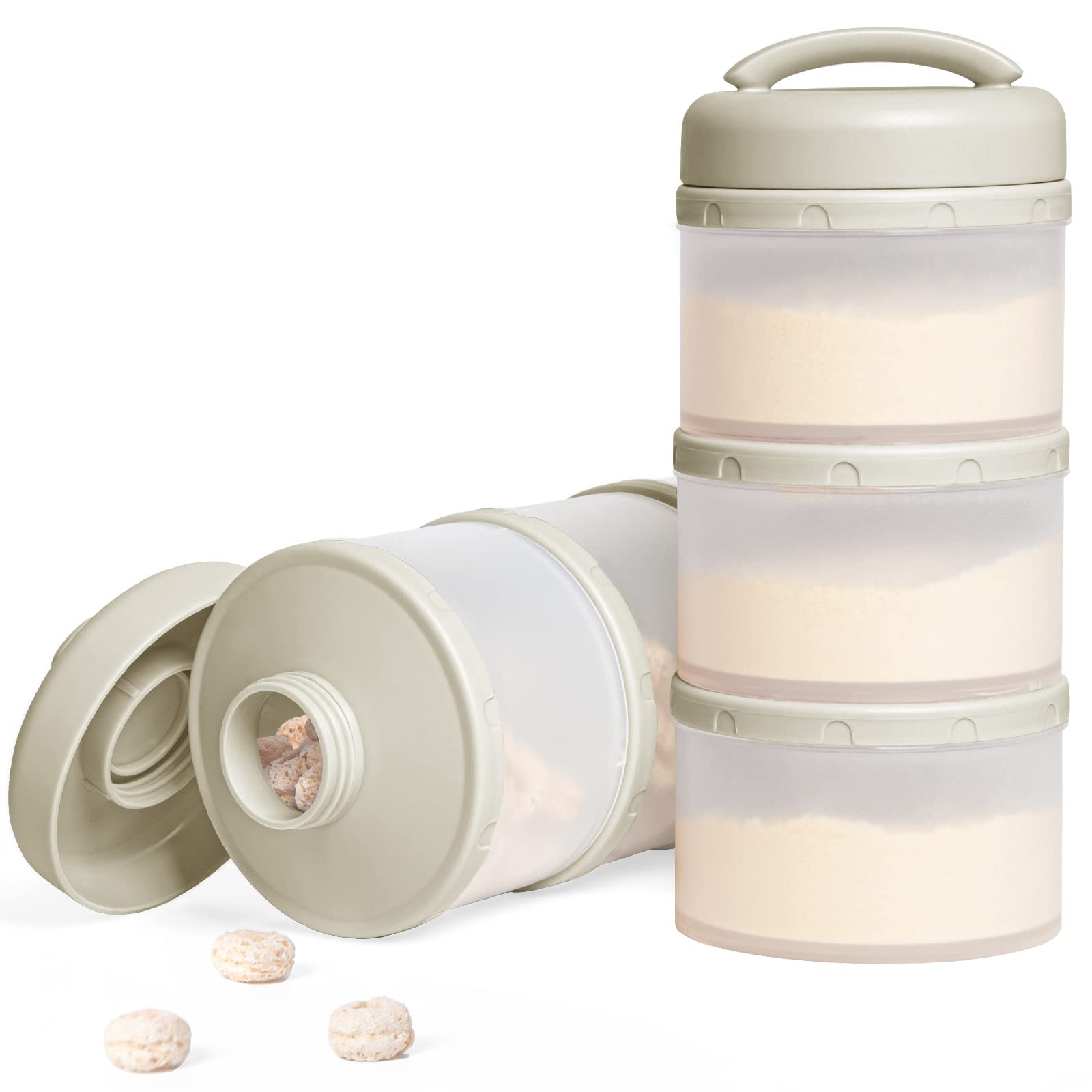 Termichy warm grey stackable formula dispenser with multiple compartments and funnels