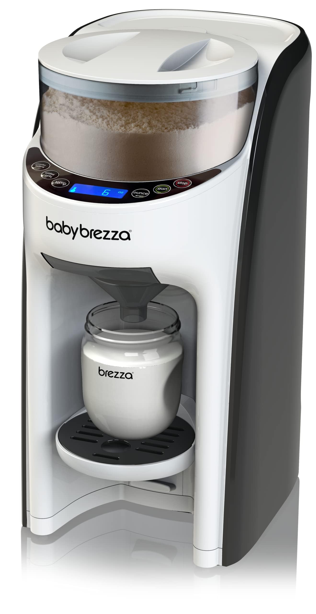 Baby Brezza Formula Pro Advanced automatic formula dispenser machine in white with digital display