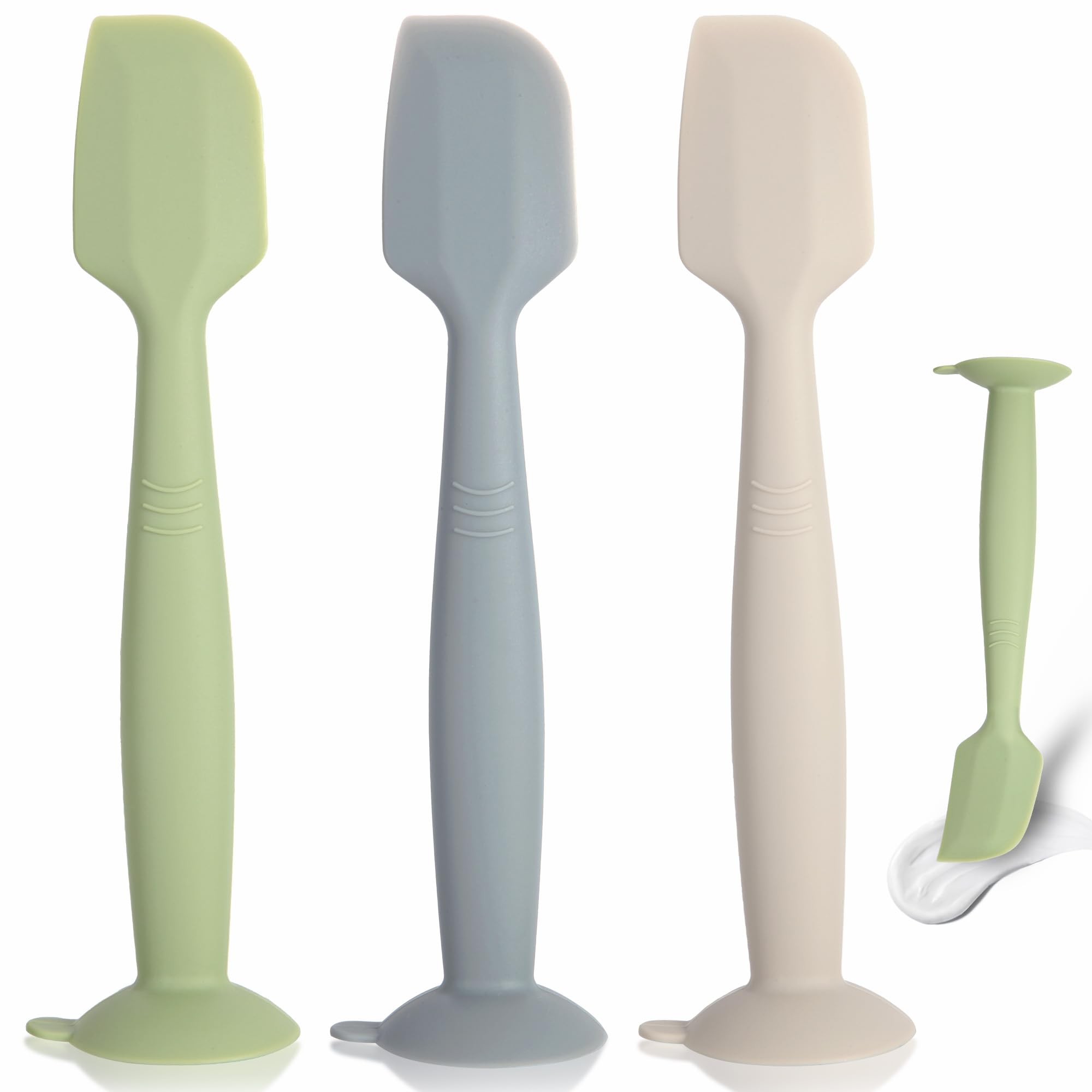 MAIKKB silicone diaper cream spatula set with suction base in gray, off-white, and green colors